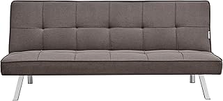 Bravich Britney Three Seater Sofa Bed - Brown. Linen Fabric Click Clack Sofa Bed, Folding Couch To Double Bed. Sofa Beds For Space Saving Furniture, For Living Room, Bedroom & Guest Room.