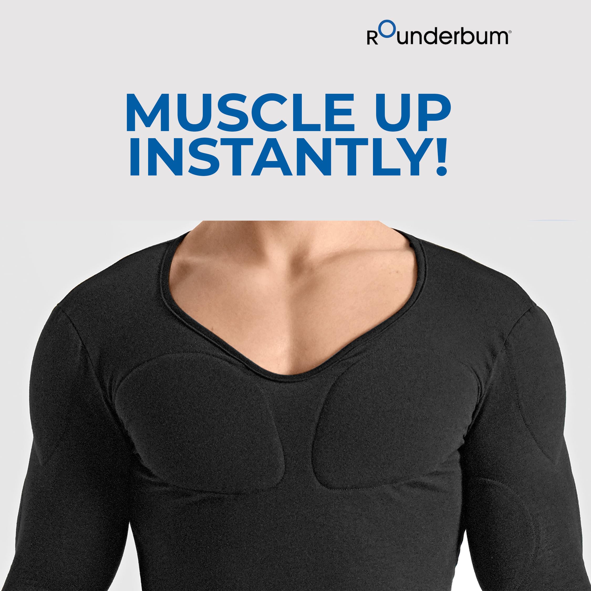 Rounderbum | Maglietta muscolare imbottita da uomo | Intimo Shapewear - Camicie muscolari sotto abbigliamento per uomo, Camicia muscolare imbottita nera, M