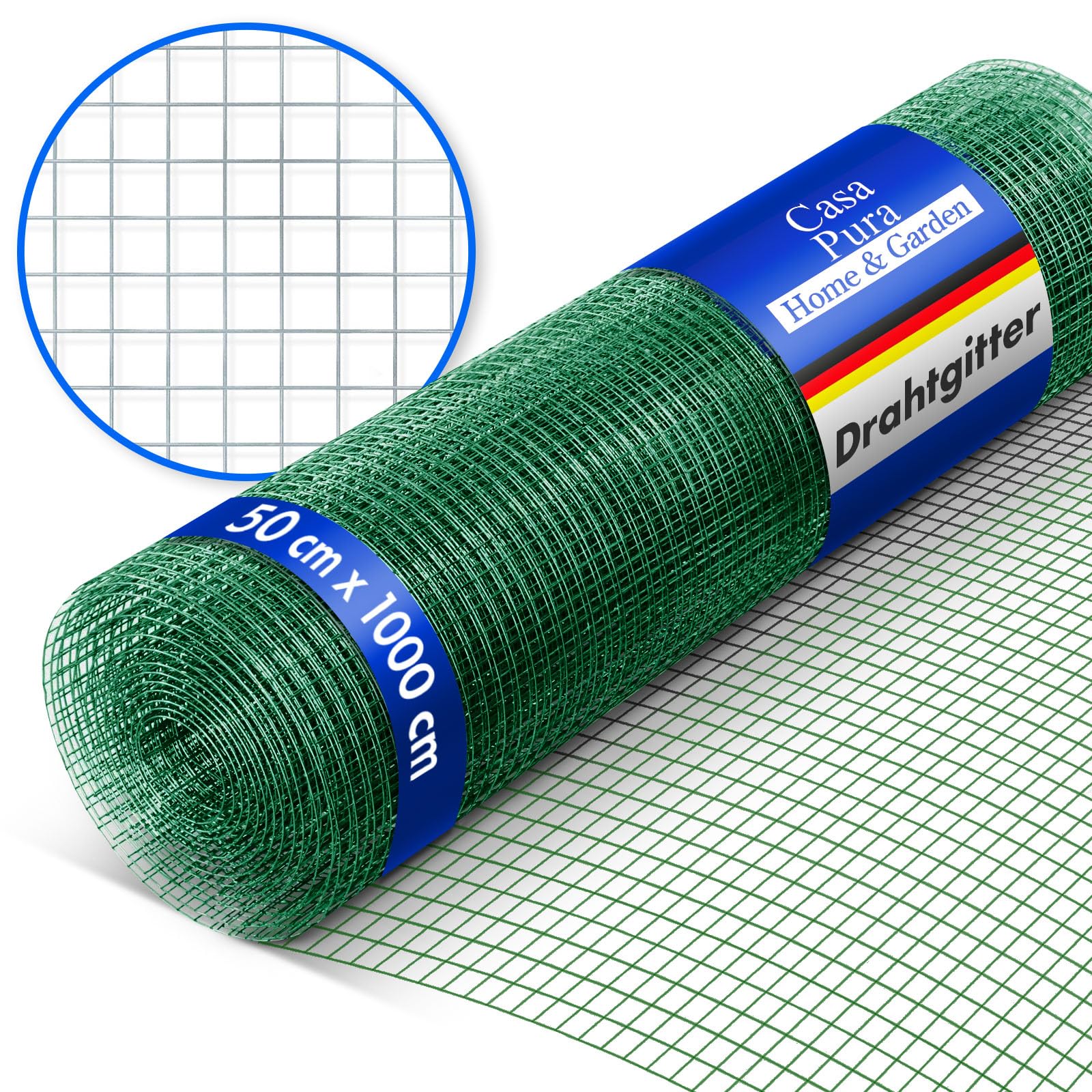 Casa Pura® wire mesh, green, four-corner mesh, aviary wire, with PVC coating, various sizes