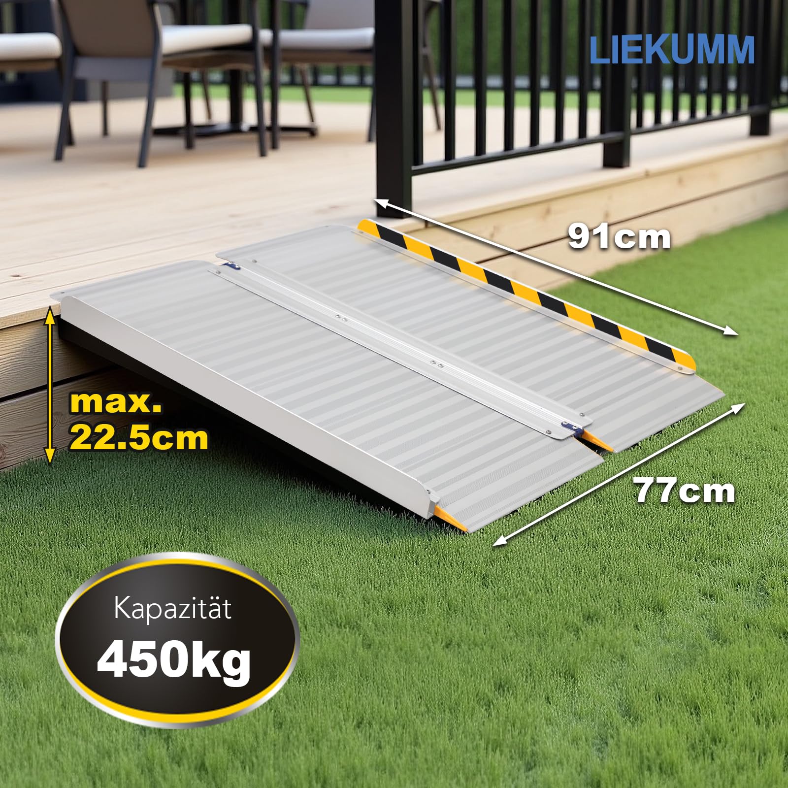 LIEKUMM Rampa dla wózków inwalidzkich 91 x 77 cm, nośność 450 kg, składana, aluminiowa rampa dla wózków inwalidzkich na schody, stopnie, krawężniki, rampa progowa do elektrycznych wózków inwalidzkich