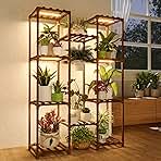 Bamworld Plant Stand with Grow Light Plant Shelf for Mutiple Pots Large Plant Holder for Living Room Patio Boho Home Decor for Gardening Warm Light
