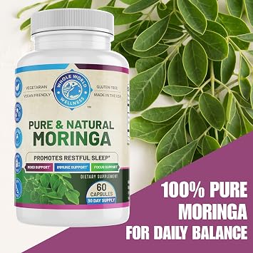 Pure Moringa | Supports Immune & Gut Health | Sleep Aid | Rich in Antioxidants & Amino Acids | All Natural & Dairy Free | 60 Capsules | Made in The USA.