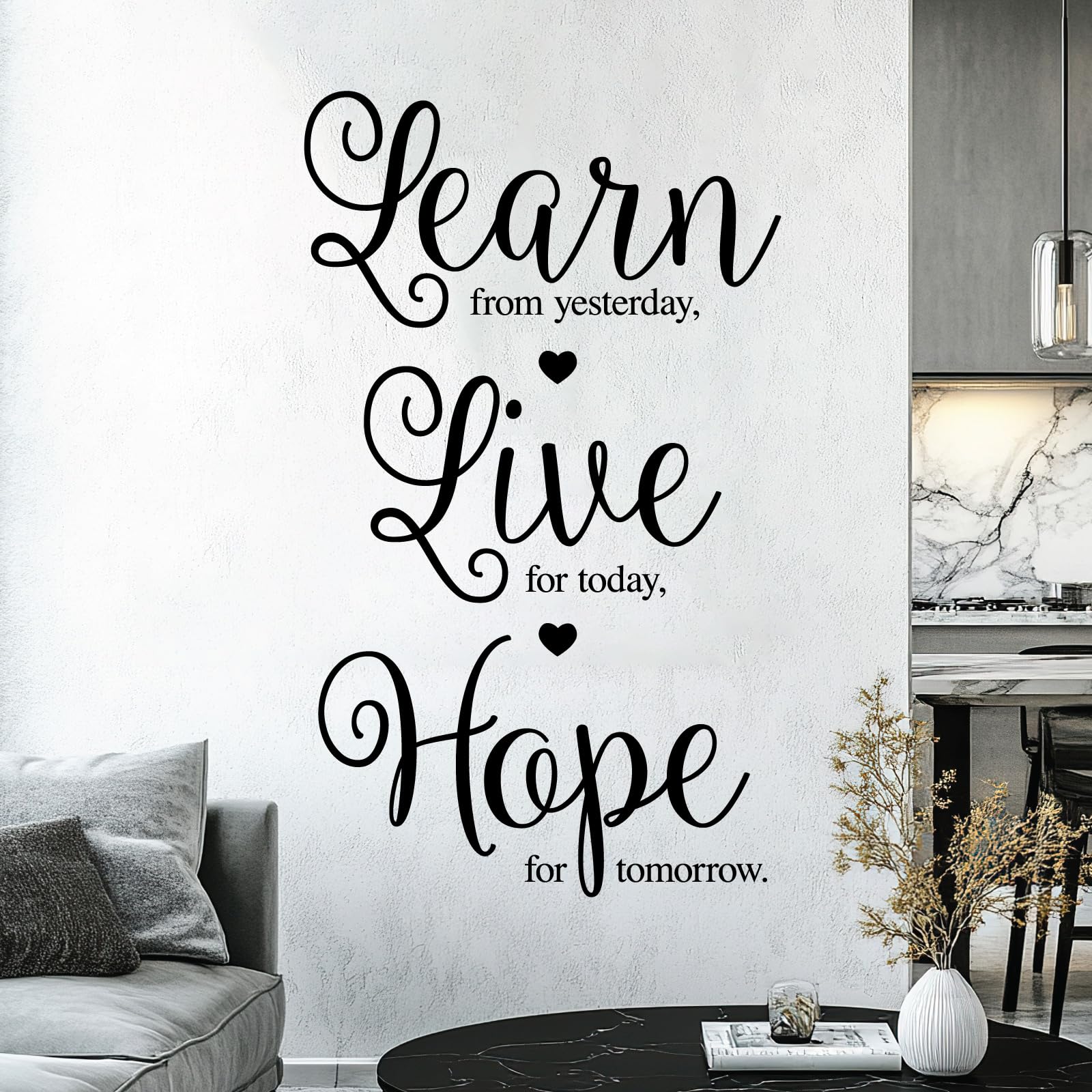 Wandtattoo, Motiv: Learn from Yesterday, Live for Today, Hope for Tomorrow, Motivierender Wandaufkleber, XXL, cremefarben