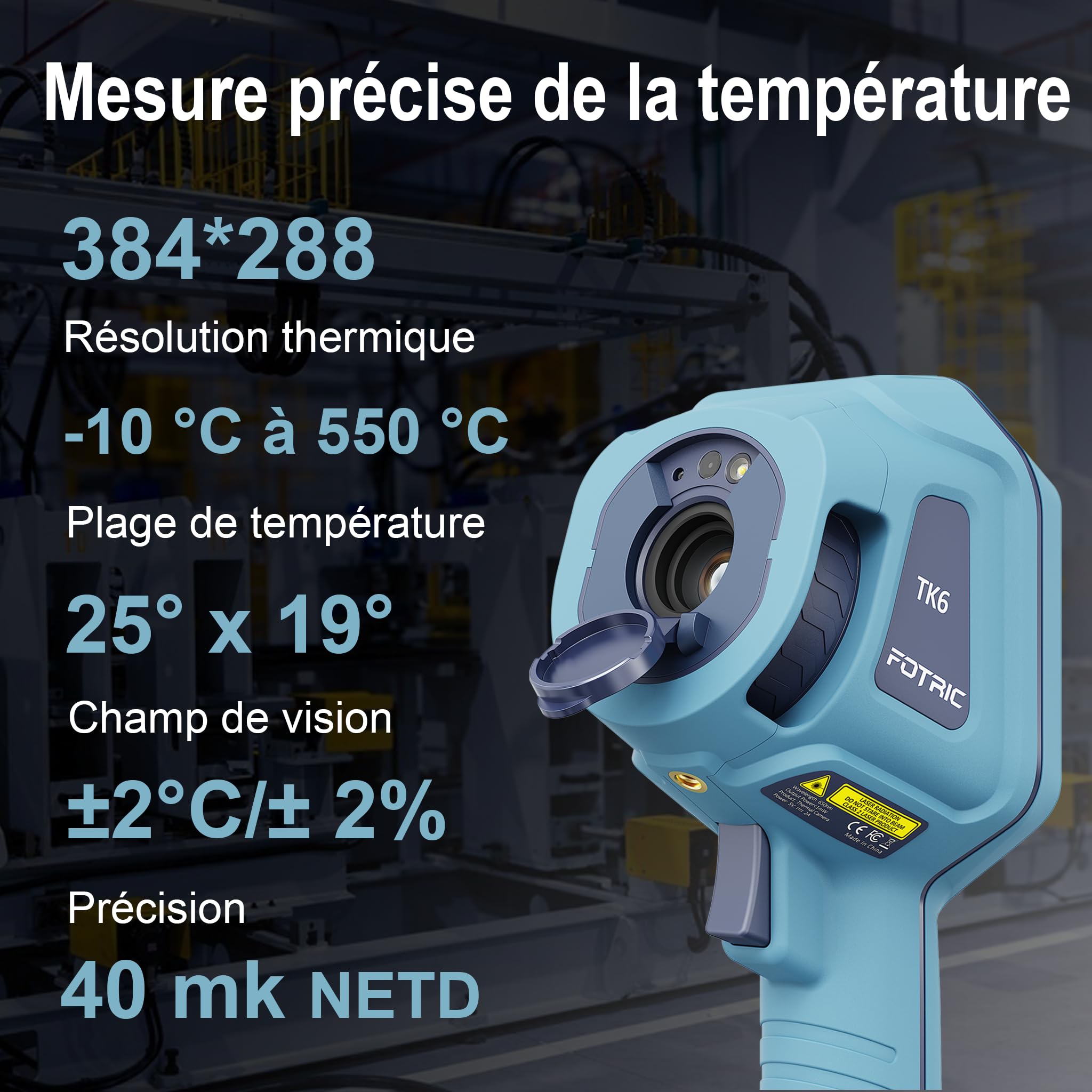 TK6 Caméra Thermique, Résolution IR 384x288, 30 Hz, NETD 40 mK, Focus Manuel dès 0,15 m, -20 à 550 °C, Écran Tactile IPS 3,5", 5 MP, pour Électricité, Bâtiment & CVC