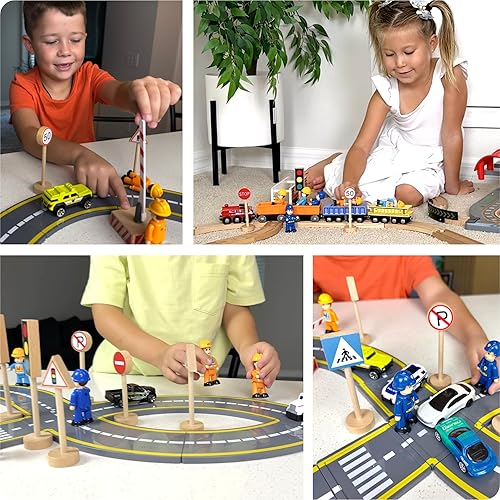 Miniatura 7 de Señales de tráfico de madera para niños  Señales de tráfico con figuras de acción para niños pequeños, niños, niñas, semáforos, señales de calle,