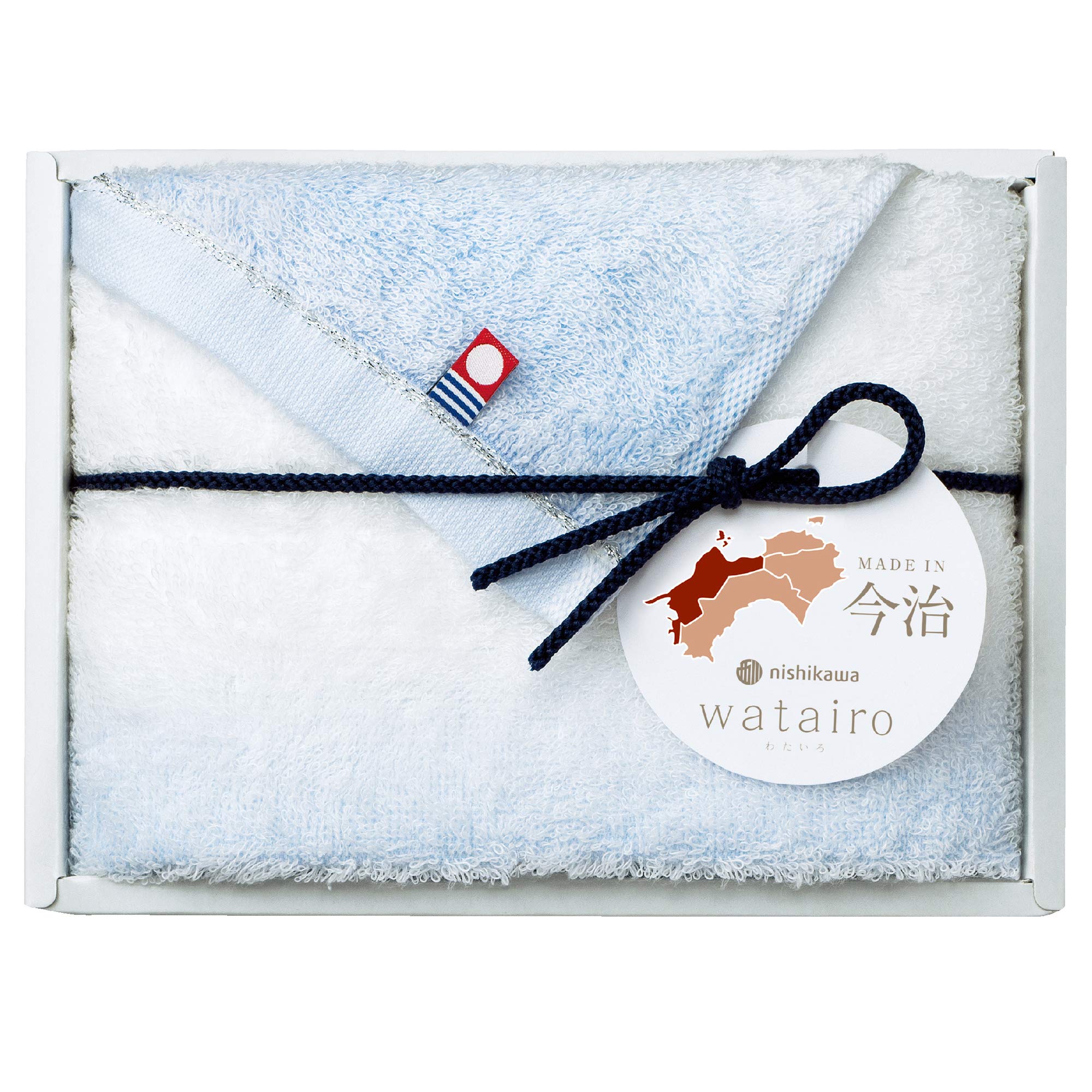 Nishikawa [Nishikawa] Imabari Towel Gift, Face Towel, 1 Piece, Watairo, 100% Cotton, Fluffy, Made in Japan, Gift Box Included, Blue TT88100030B : Home & Kitchen