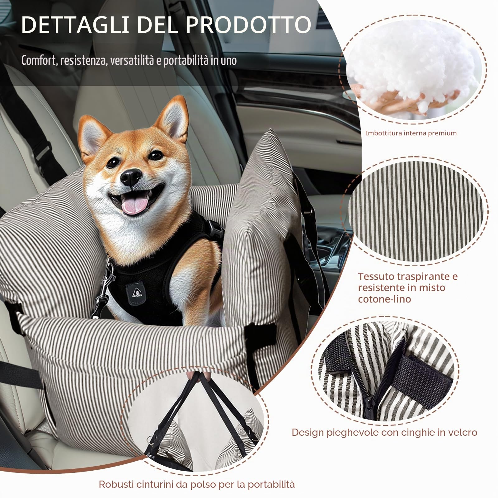 Siège auto pour chiens de petite taille - Lit de voiture portable sécurisé et portable avec ceinture de sécurité et poches de rangement pour chiens de taille moyenne (marron, 76,2 x 52,1 cm)