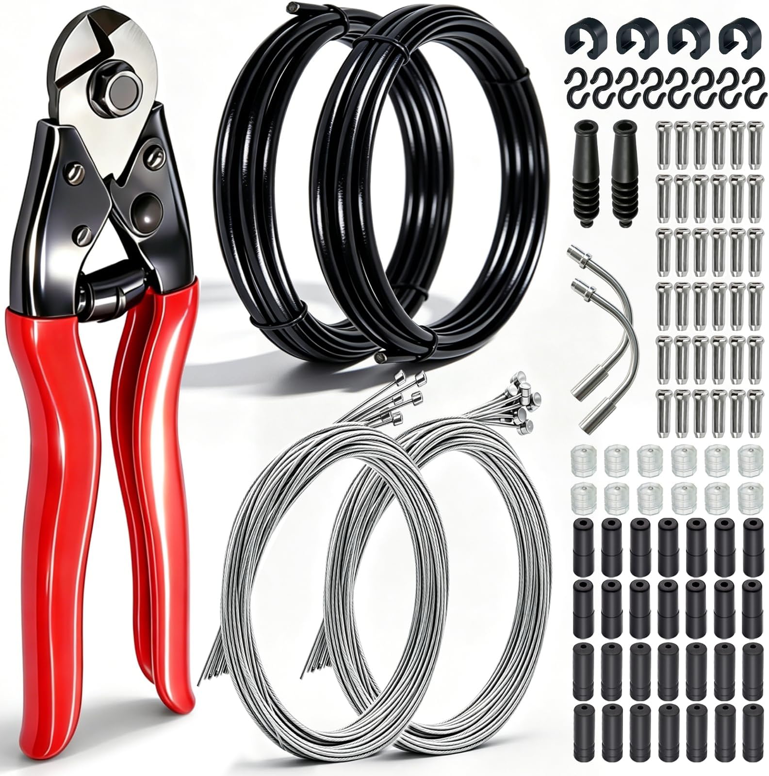 107PCS Stainless Steel Wire Cutter Bike Brake Cable Housing Shifter Cable Housing Universal Bike Cable Kit Bicycle Brake Cable Shift Cable with Bike Cable End Caps O-Rings