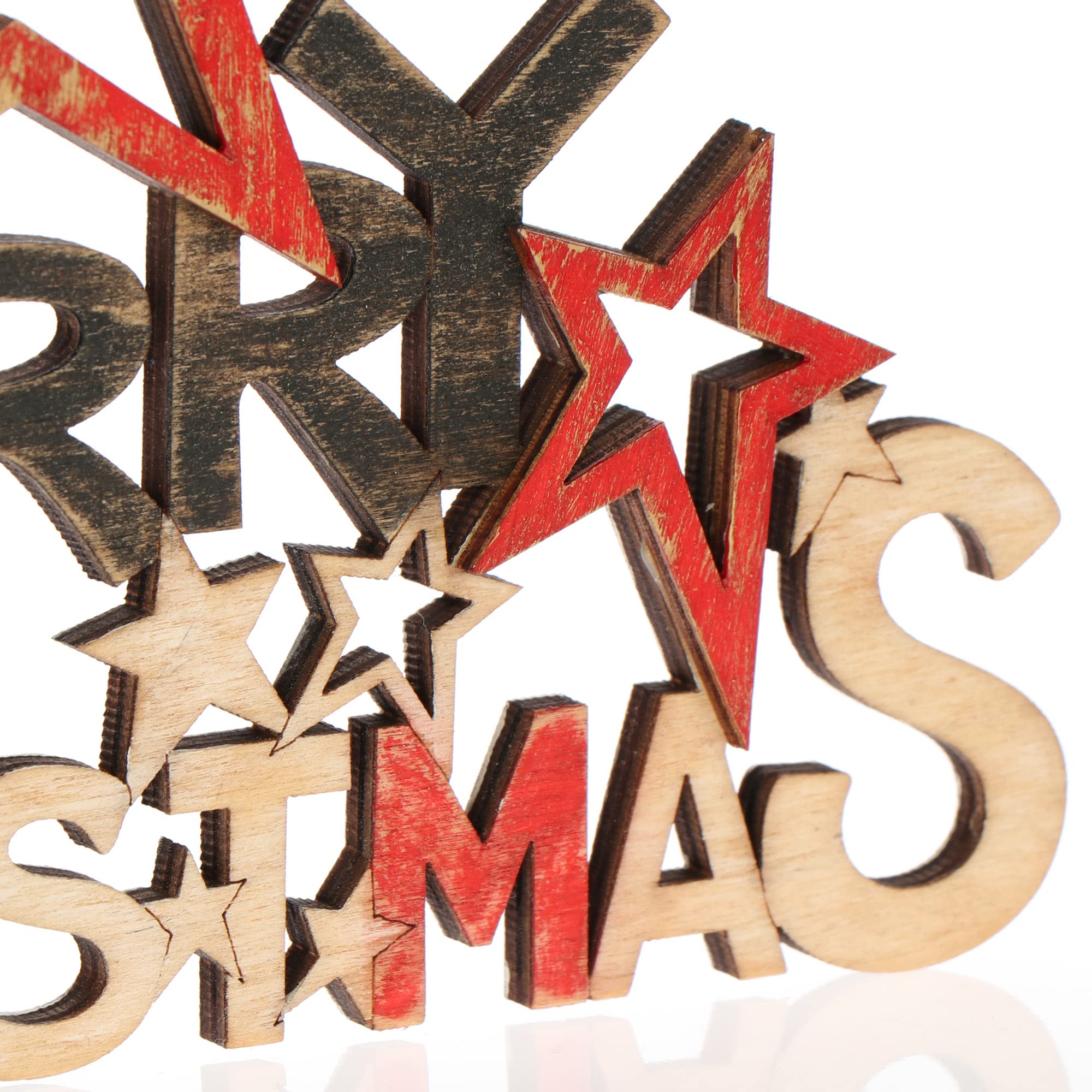 Suspension Bois "MERRY CHRISTMAS" - Déco Noël Pour Porte, Mur, Fenêtre - 18,5 X 12,5 Cm - Rouge, Noir, Blanc