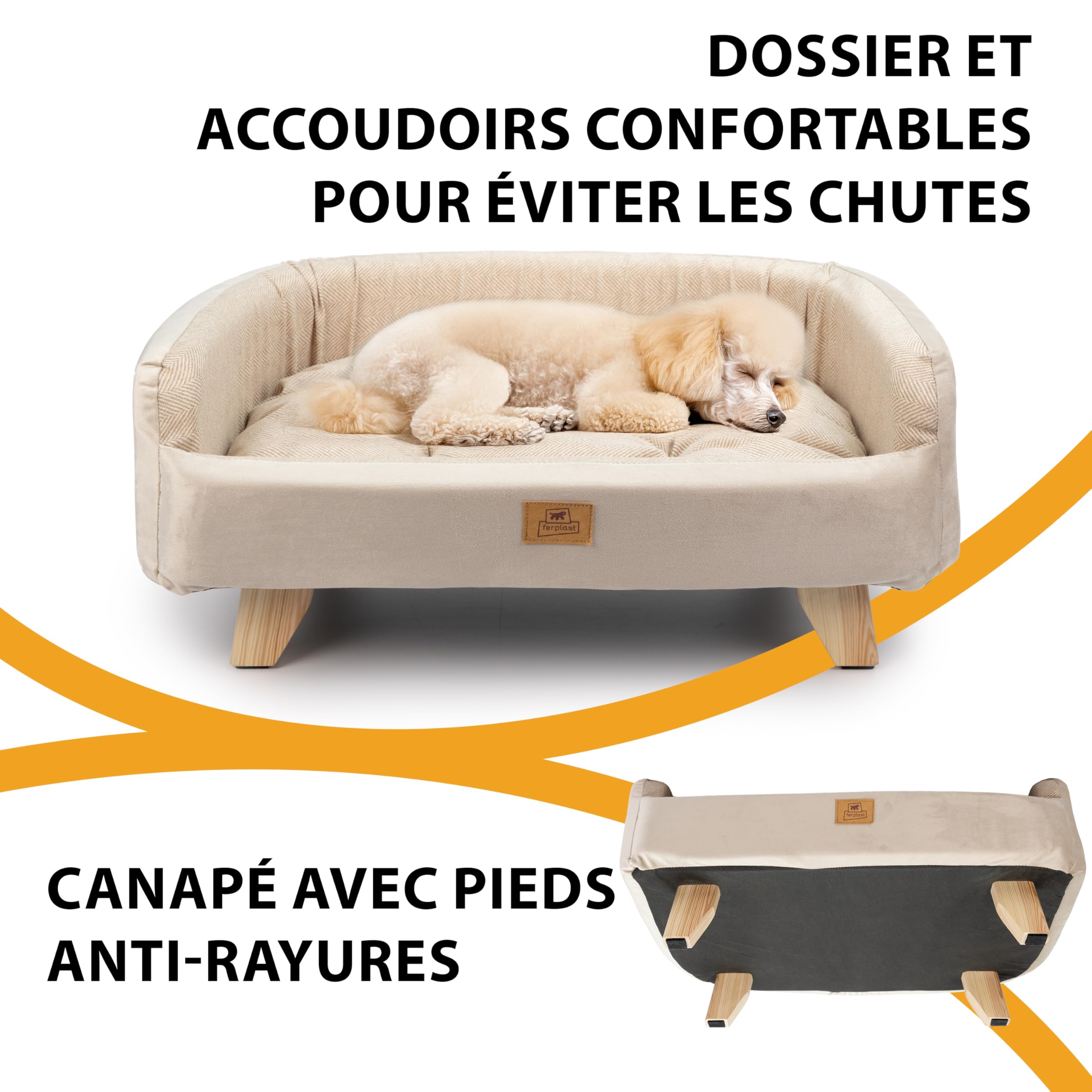 Ferplast Niche pour Chien et Chat en Bois certifiée FSC® avec Coussin Moelleux, Style, Confort et durabilité, 62 x 45 xh 26 cm.