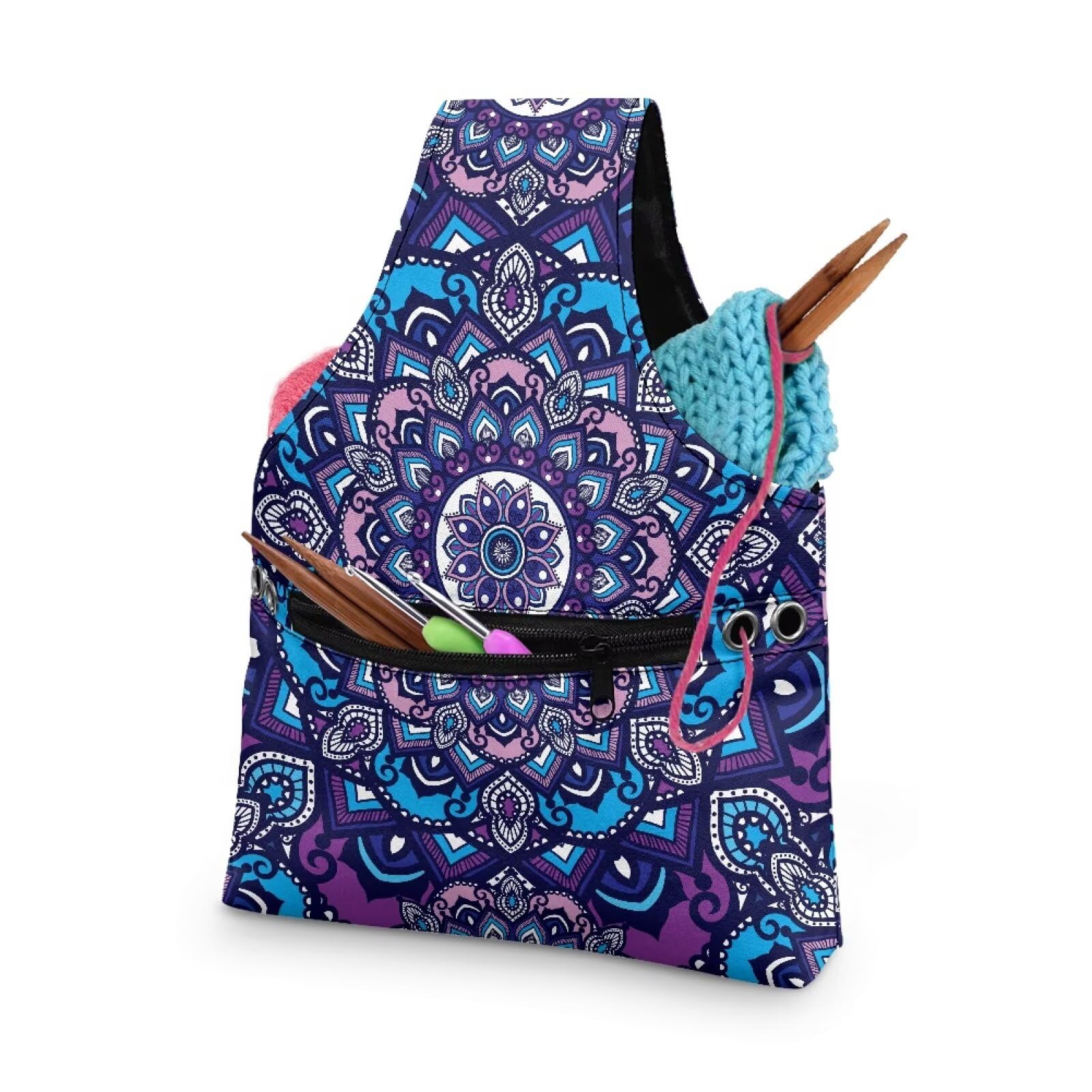 ZUXONGSY Mandala Yarn Bags for Knitting Retro Floral Yarn Tote Bag for Women Floral Portable Knitting Project HanbBag for Crochet Hooks