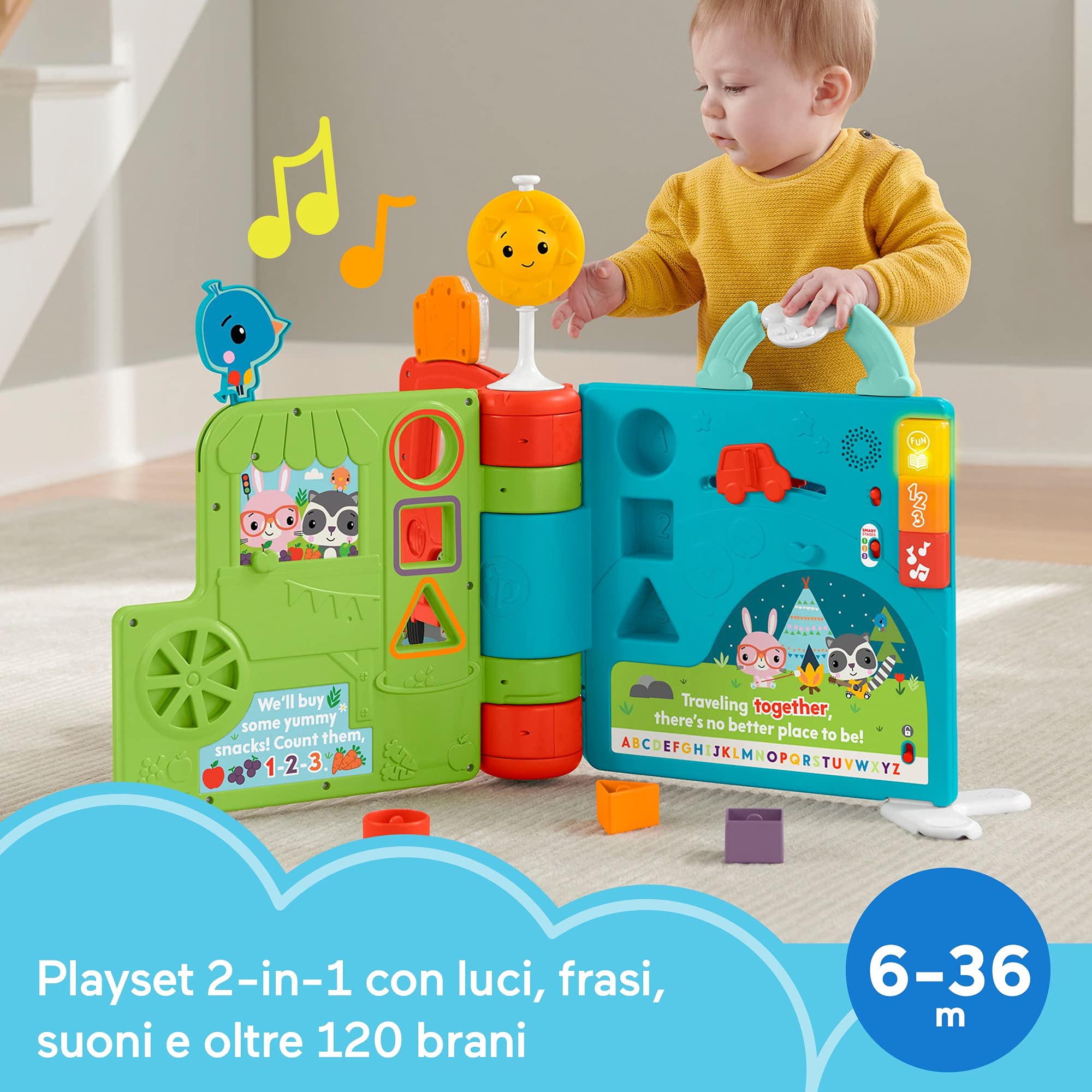 Fisher-Price - Libro Gigante delle attività 2-in-1, Giocattolo Elettronico Didattico Edizione Italiana, Giocattolo per Bambini 6-36 Mesi, HCL05