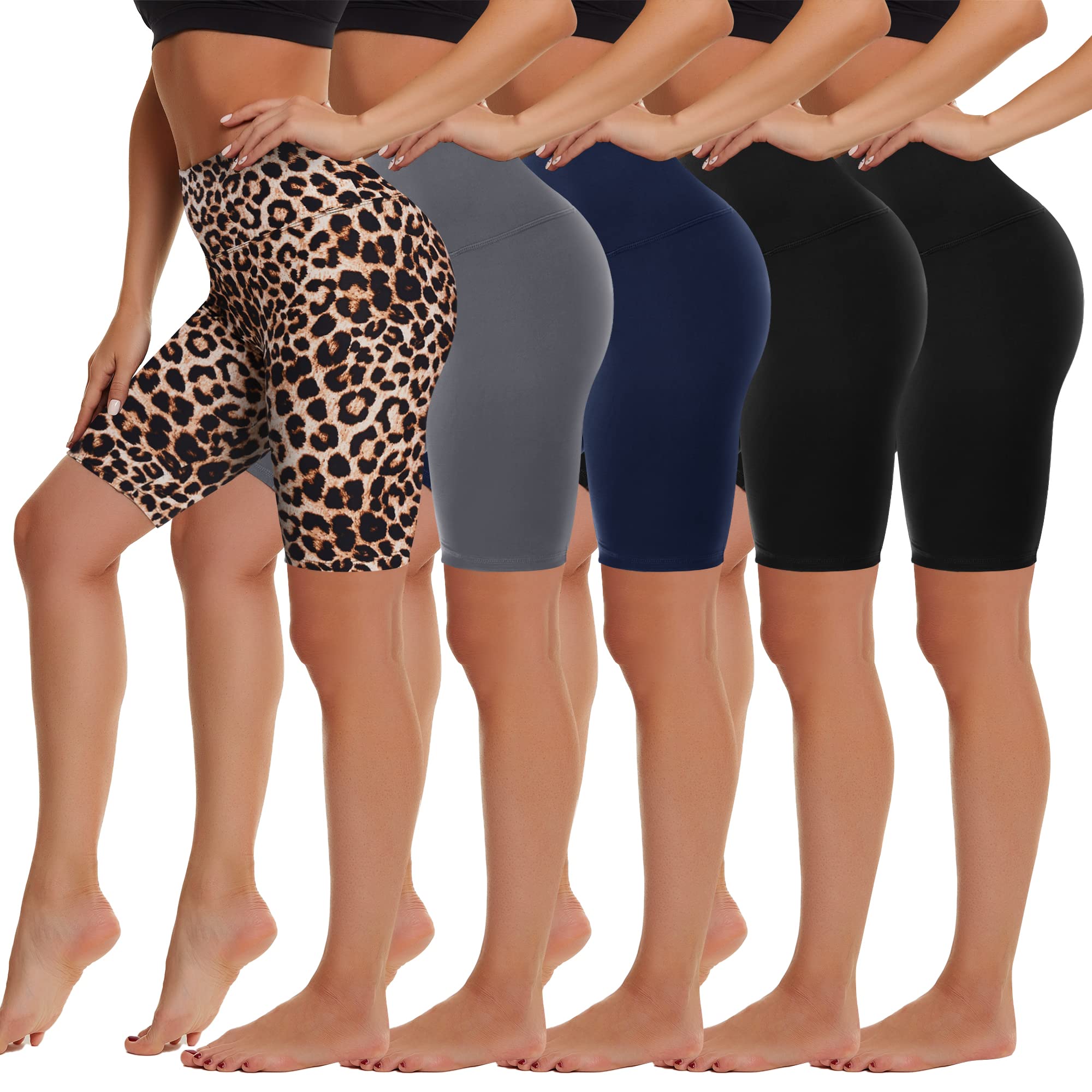 HIGHDAYS 5 Pack Biker Shorts Women - 5"/8" High Waist Spandex Workout Yoga Running Athletic