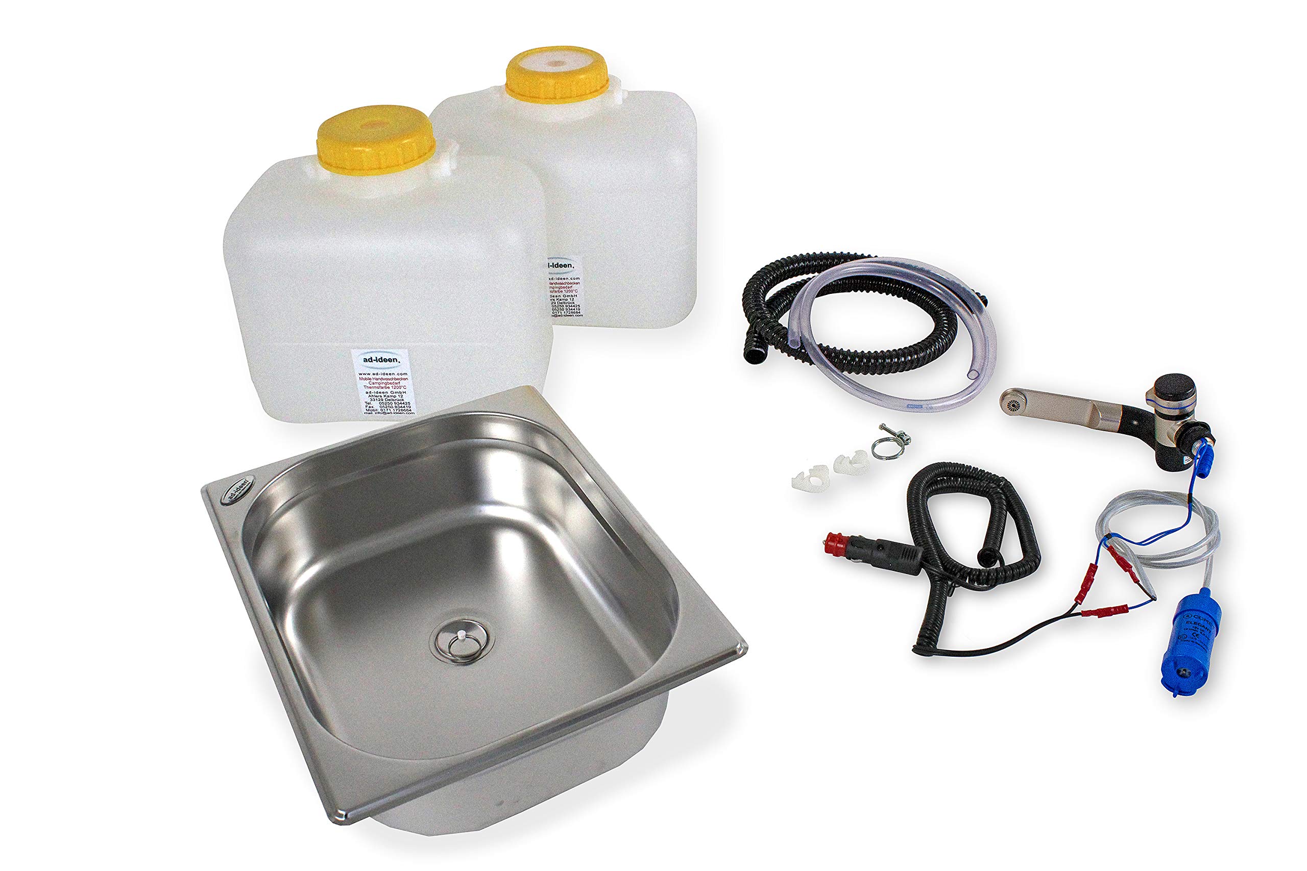 12 Volt Wasseranlage Imbisswagen Verkaufsanhänger Campingküche 12v Bausatz Spüle 325x265x100 Barwig Schwarz/chrom Weithals Wasserkanister 10L (ad-ideen)