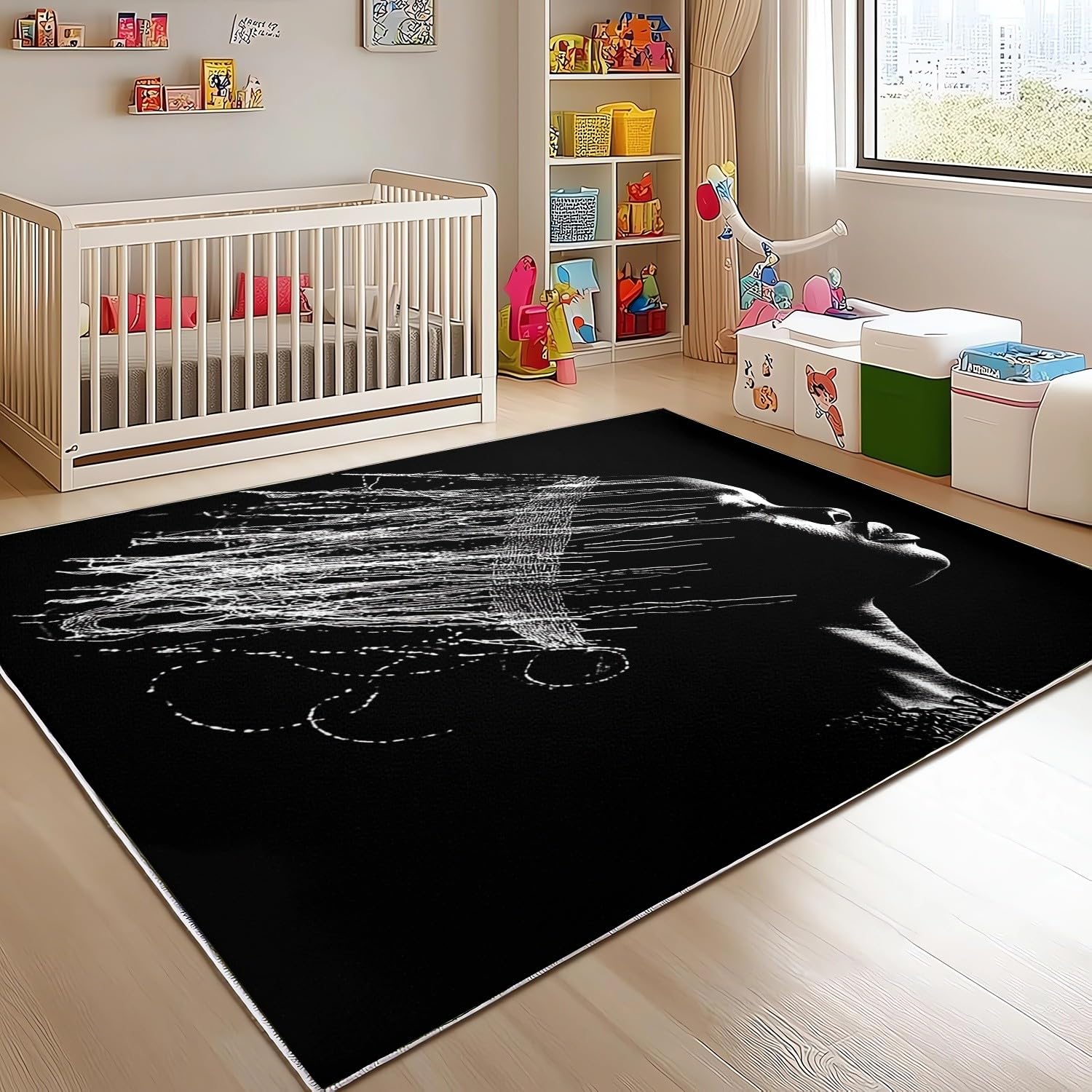 Genérico Abstrakcyjne afrykańskie figurki dywan pokój dziecięcy 140 x 200 cm - czarny miękki antypoślizgowy i zmywalny flanelowy dywan do salonu, pokoju zabaw, przedpokoju wystrój domu