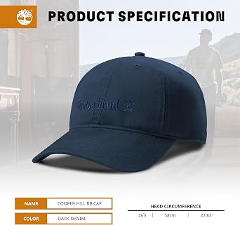 Timberland Cooper Hill Men's Baseball Cap - Cotton Canvas, Adjustable, Lightweight & Stylish Hat for Outdoor Activities