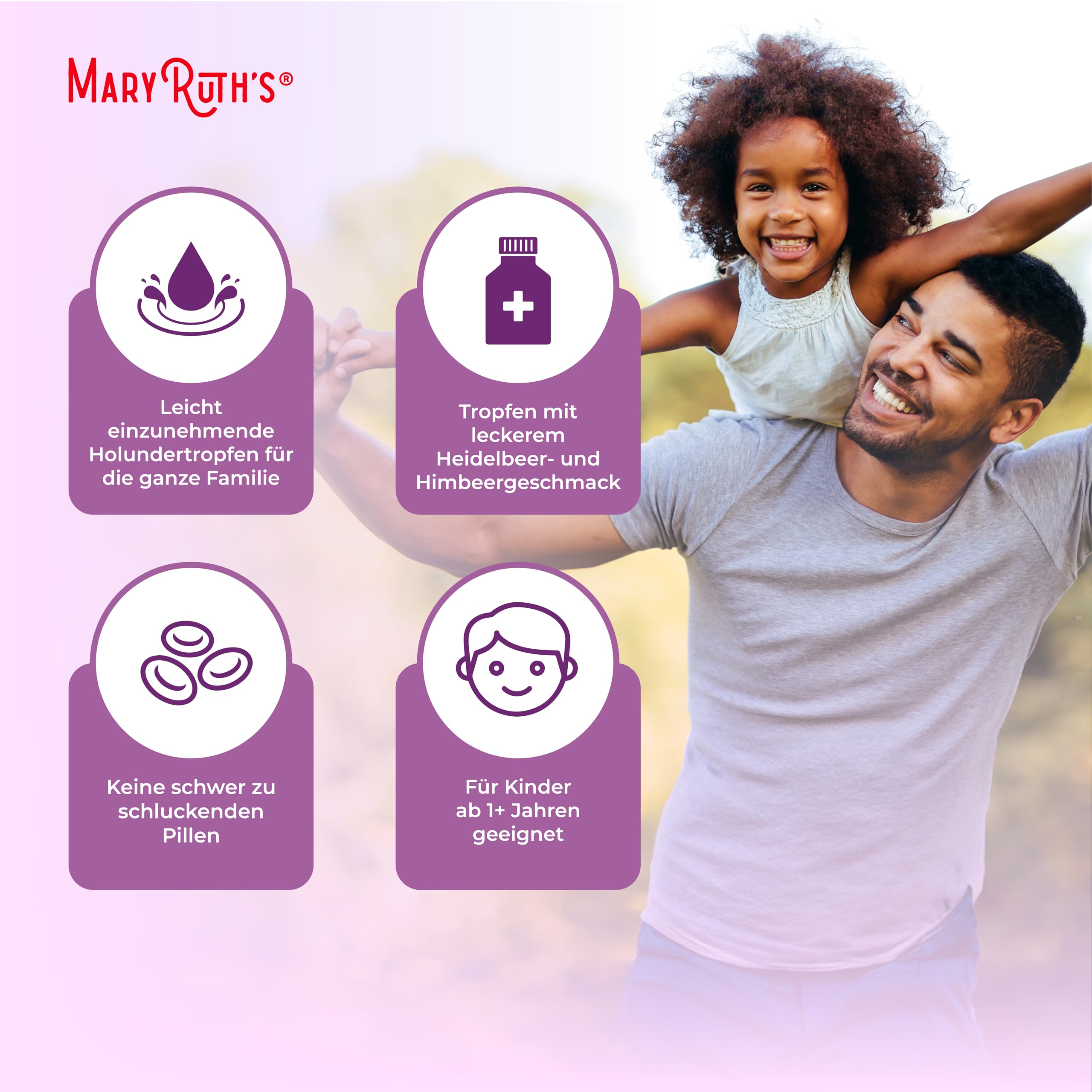 MaryRuth's, Elderberry Drops, 30ml, 150mg Holunder-Extrakt je Dosis, Holunder-Blaubeergeschmack, Vegan, Glutenfrei, Sojafrei, GMO frei