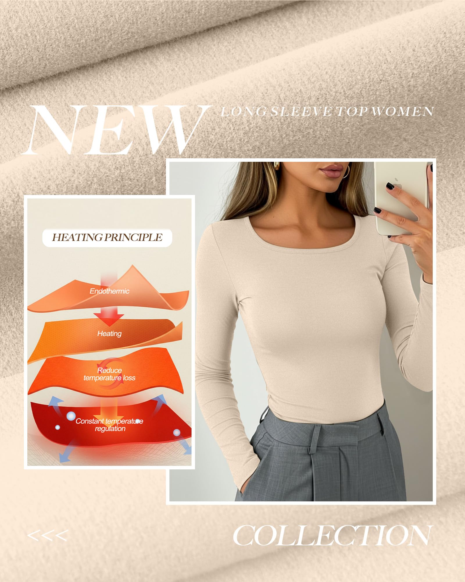 Neer Pack de 3 Camisetas térmicas de Manga Larga con Forro Polar para Mujer, Corte Ajustado, básicas, para Invierno