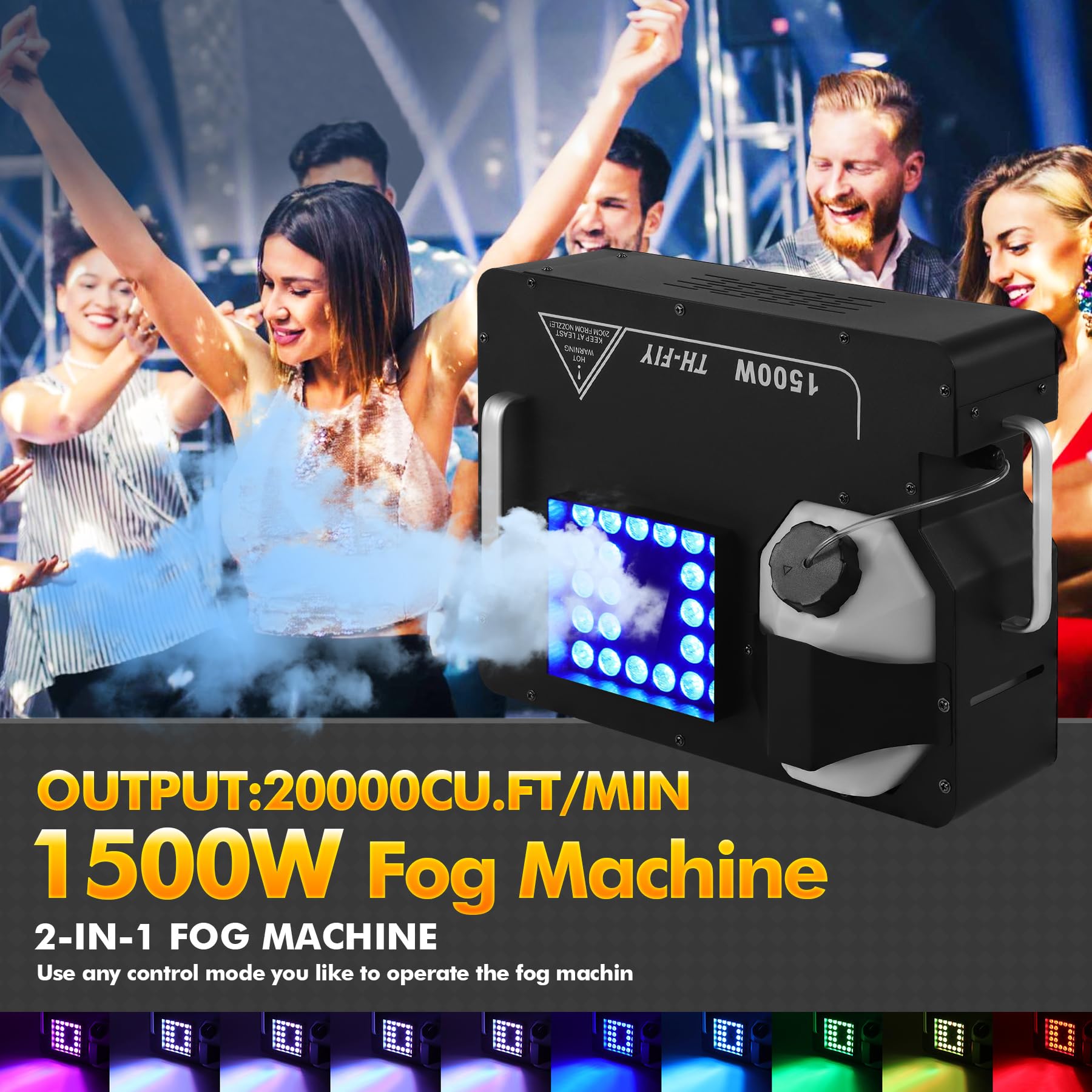 Nebelmaschine mit 24 LED 3 in1 RGB, 1500W Rauchmaschinen Effektmaschine Unterstützt DMX & Funkfernbedienung Passend für DJ Disco Party, Halloween, Hochzeiten & Bühnenauftritte - 1 Stück
