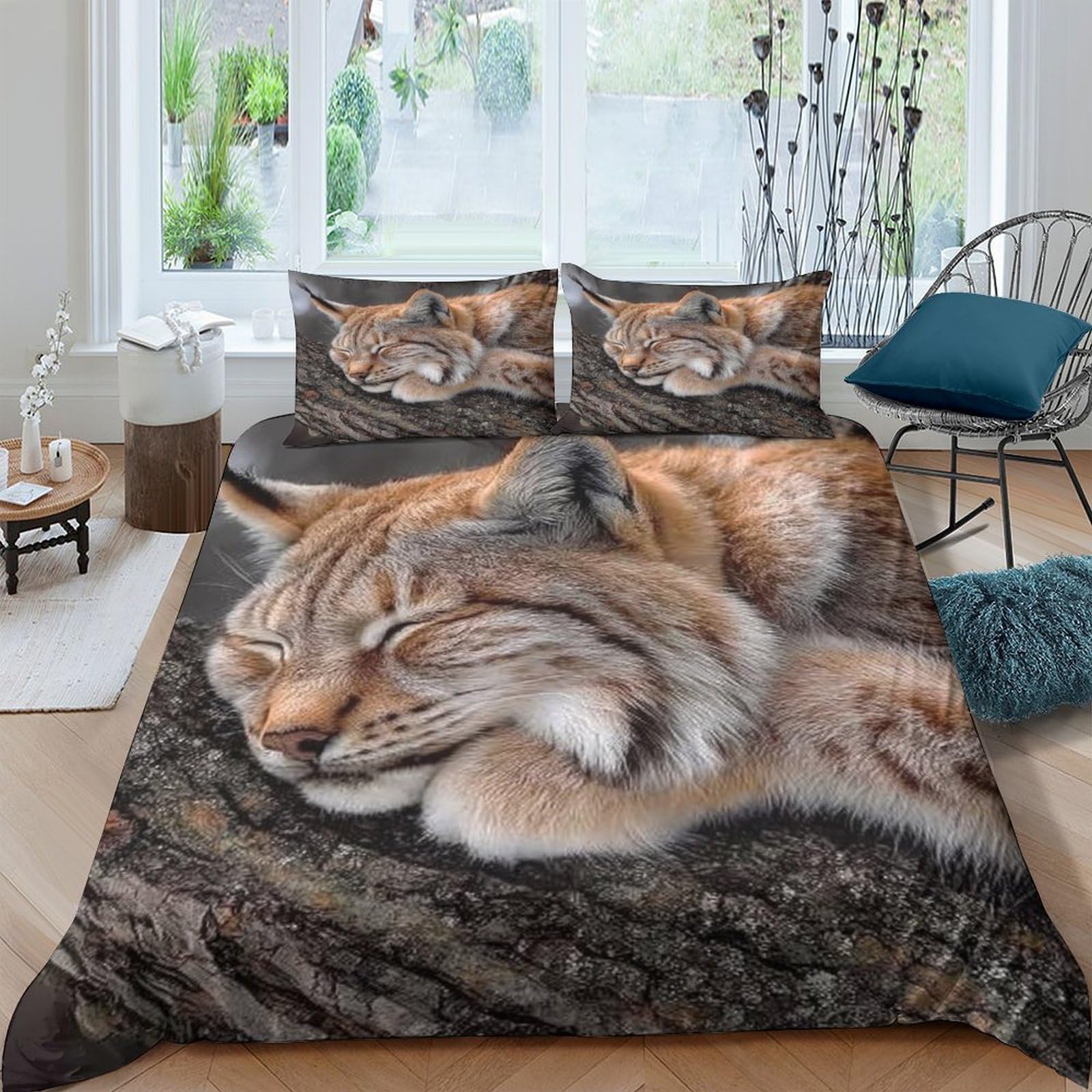 Ctjqhvkz Style-4 3D Printed Sleeping Cat Fitted Sheet Microfiber Soft Brown Tabby Mattress Cover Bedroom Decor Anti-Slip Washable Single（135X200cm）