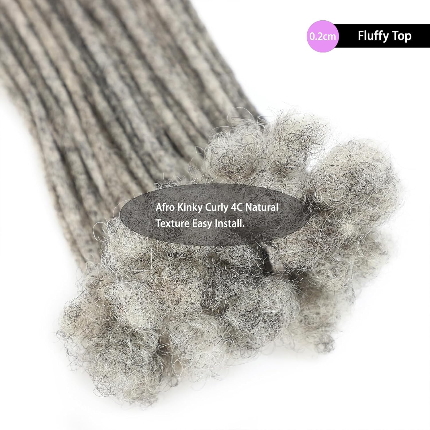 Salt and Pepper Loc Extensions Human Hair 0.2cm 8 Inch 30 Strands Full Handmade 100% Real Human Hair Dreads for Men Women Can Be Dyed
