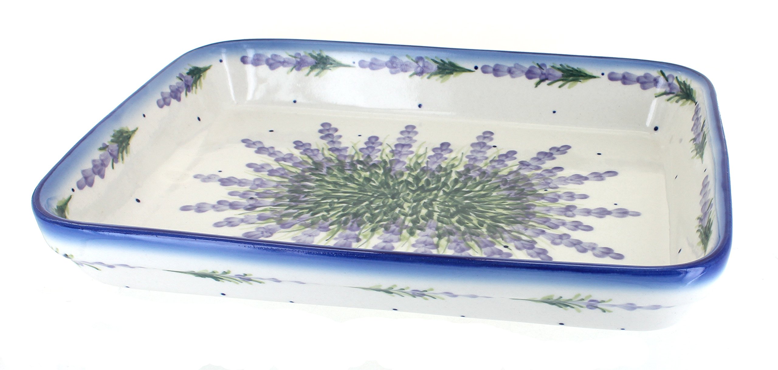 Blue Rose Polish Pottery Lavender Fields Large Rectangular Baker