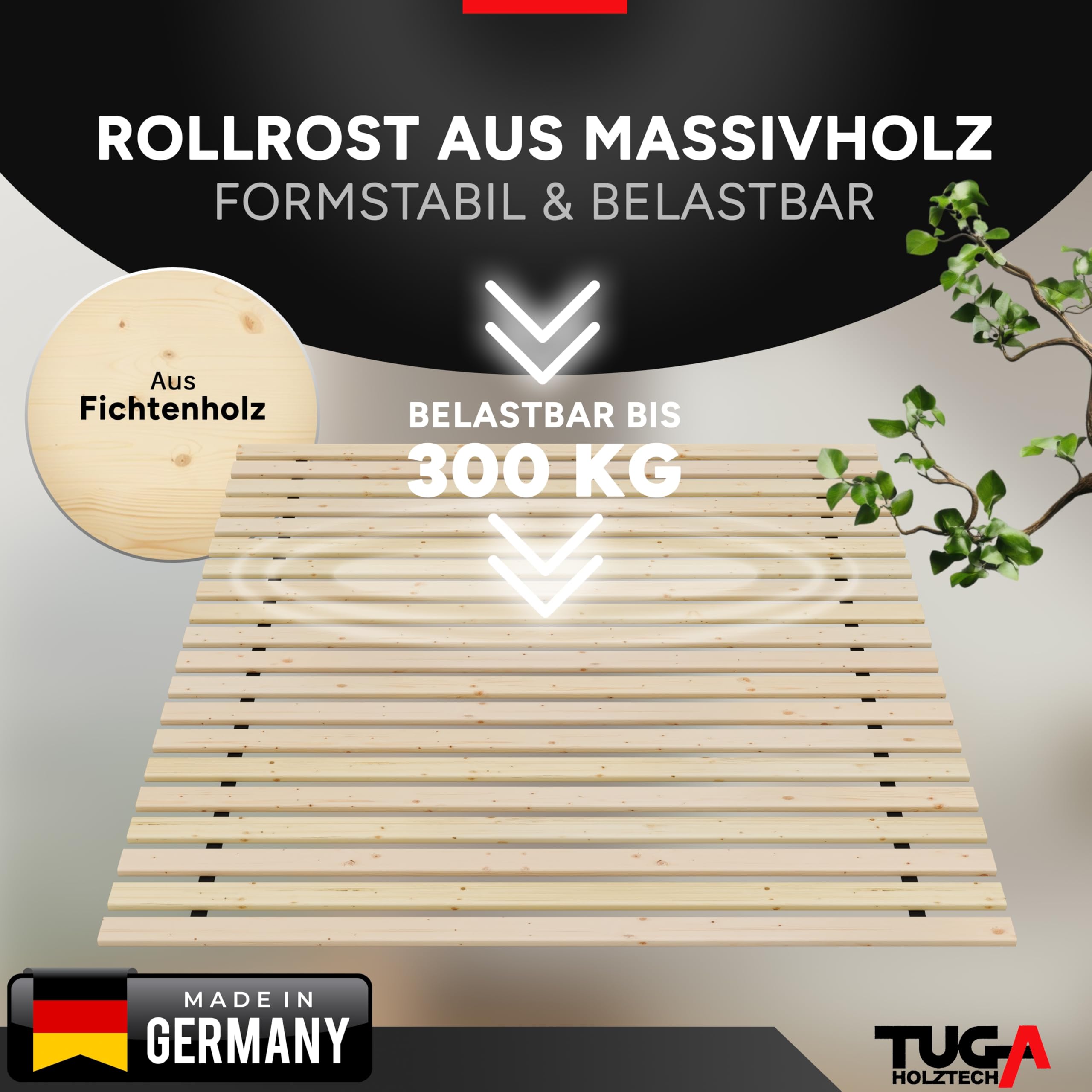TUGA - Holztech Rollrost 180 x 200 cm 20mm 300kg Lattenrost Rolllattenrost Stabiler Bettrost Qualität aus Deutschland