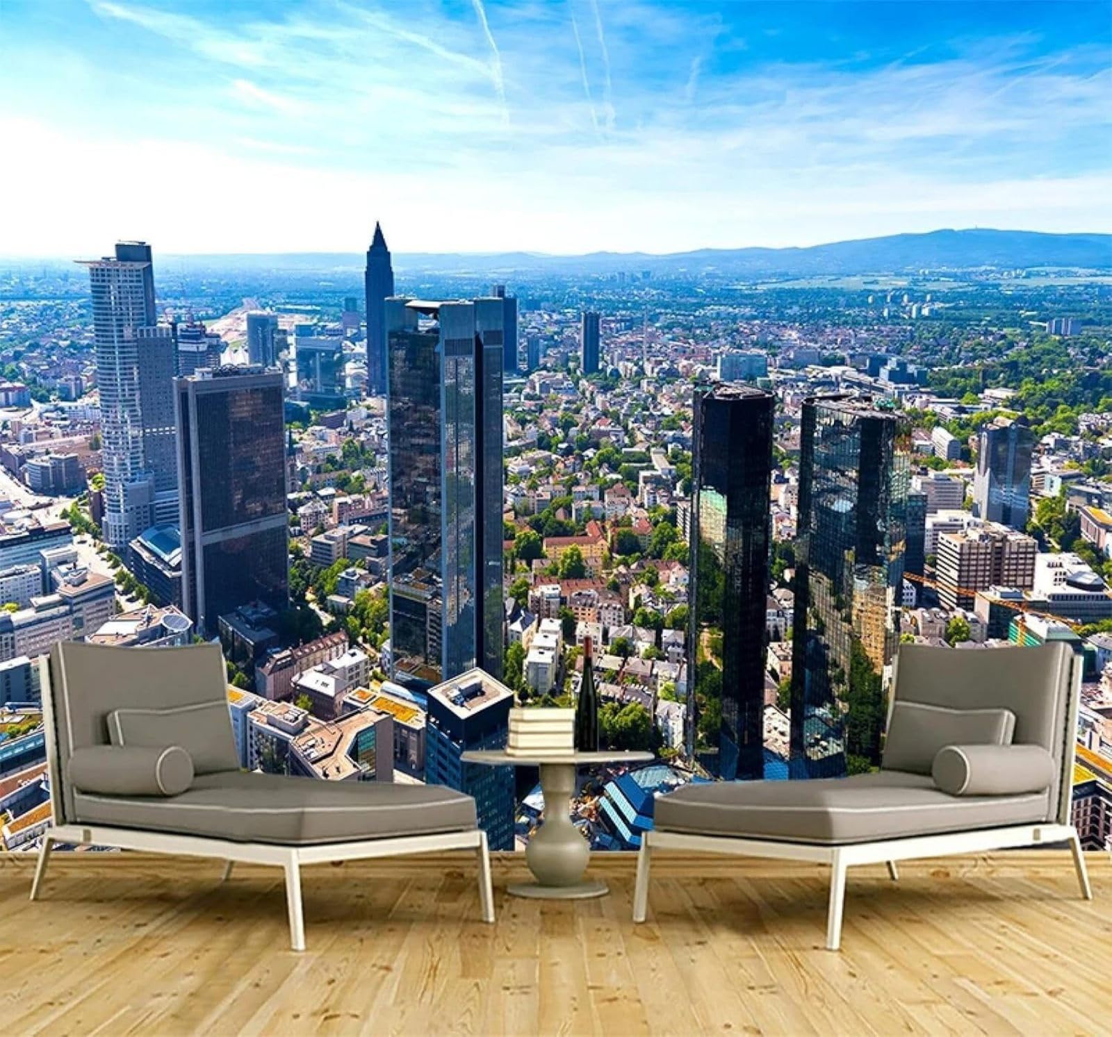 XLMING Three Dimensional Blue Sky City Skyscrapers 3D Wallpaper Silky Texture Home Study Office Grey Dining Room Sofa Bedroom Living Room TV Backdrop-400cm×280cm