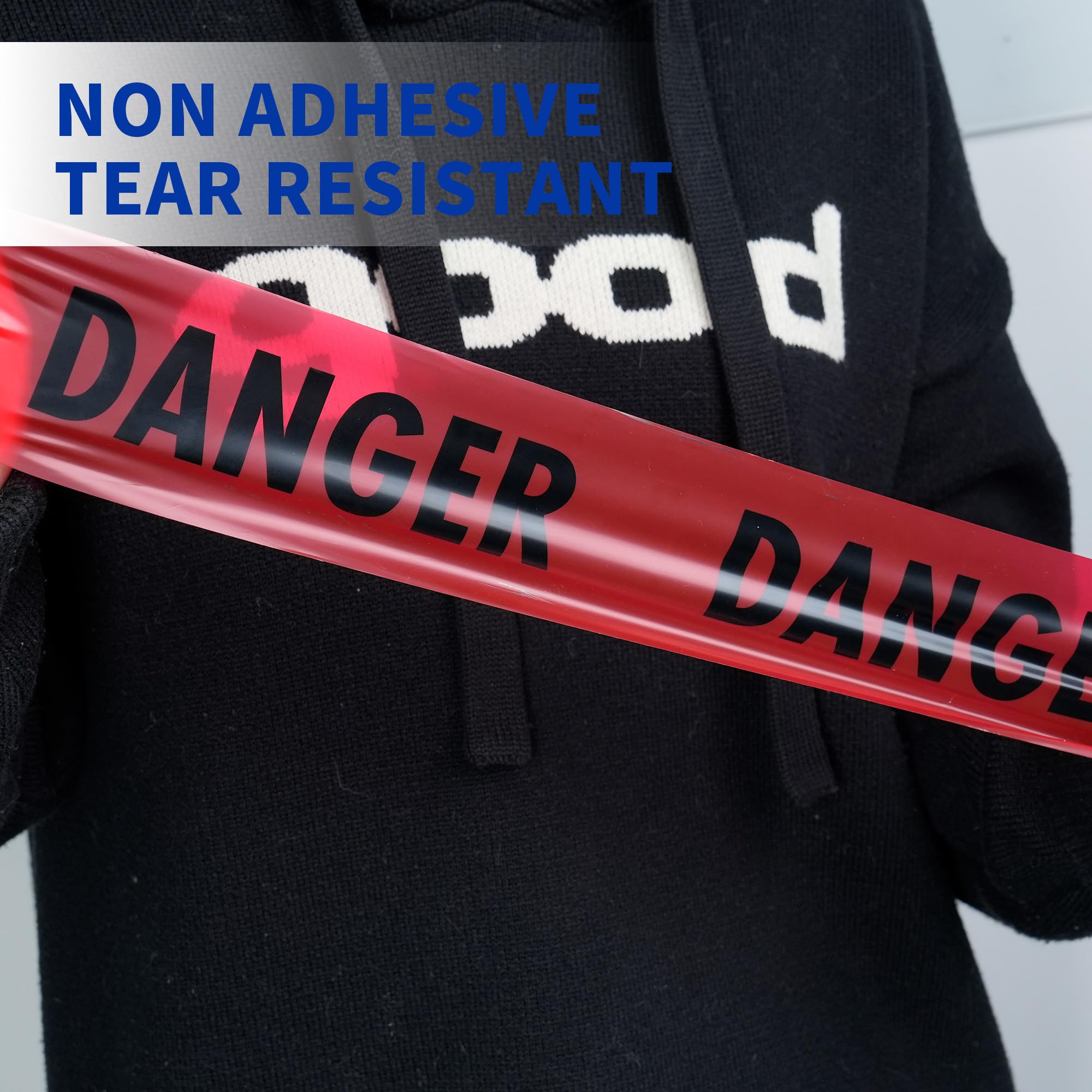 TAPEBEAR Trassenwarnband Rot Schwarz 76mm x 305meter, DANGER Achtung Absperrband Polizei Warnband Nicht Klebend für Gefahrenbereich, Halloween Dekoration, 3 Rollen