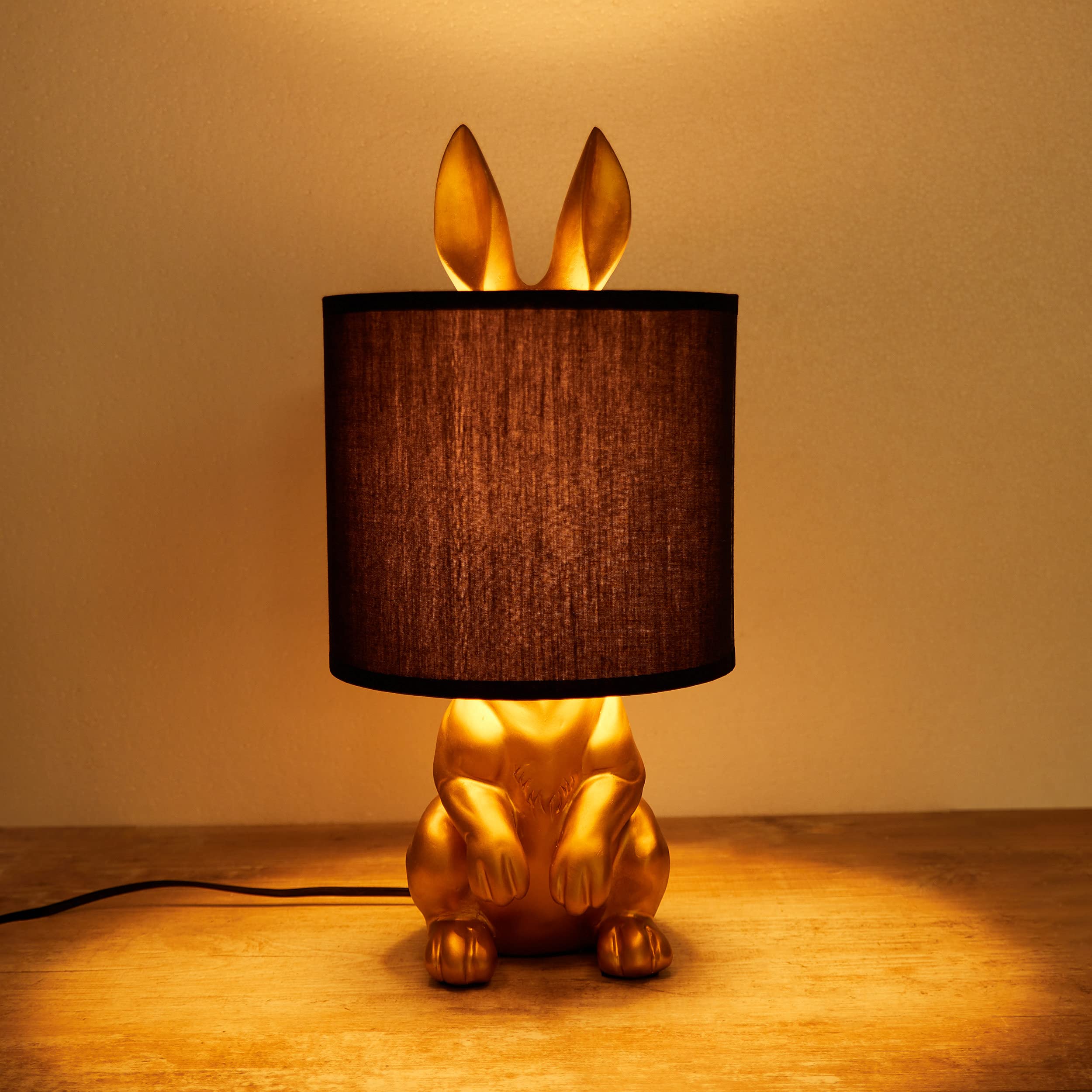 Brubaker Lampada da Tavolo o da Comodino Coniglio Dorato - Lampada da Tavolo con Base in Ceramica e Paralume in Tessuto - Altezza 42 cm, Nero Oro