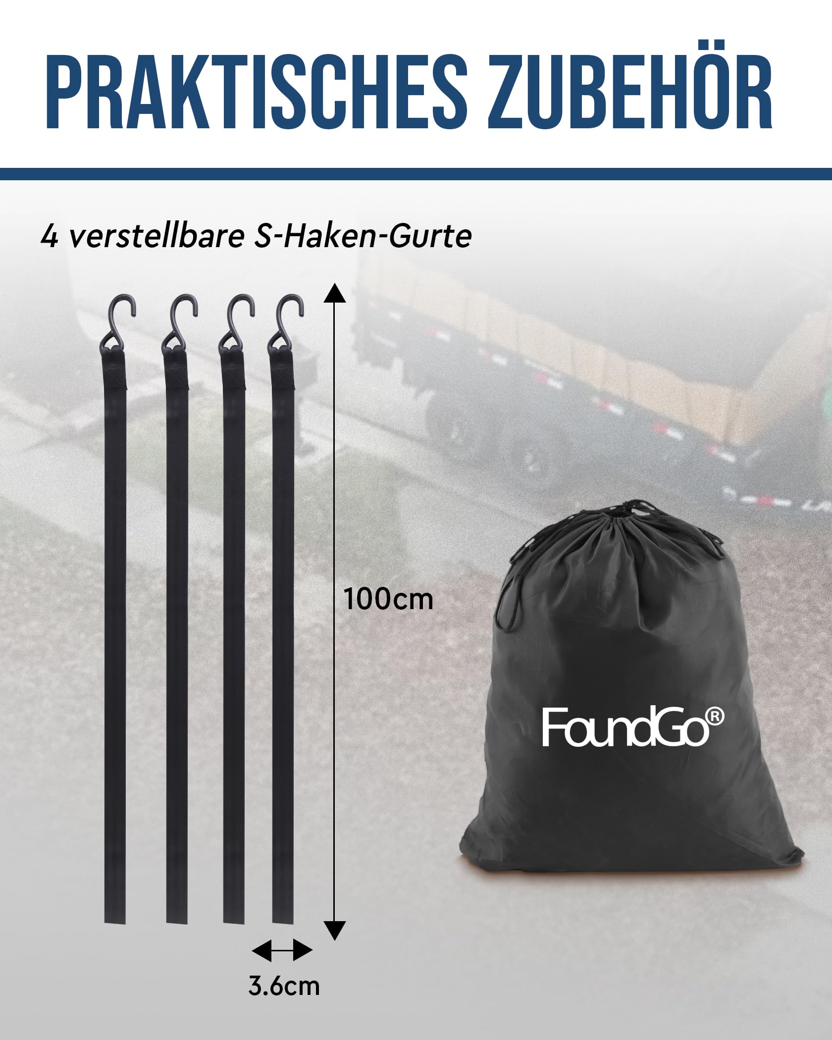 FoundGo Rete da carico per cassone di pickup [106x127cm] Rete per rimorchi pesanti resistente agli strappi per portellone posteriore Rete di carico regolabile per pickup e rimorchi con 4X cinghie