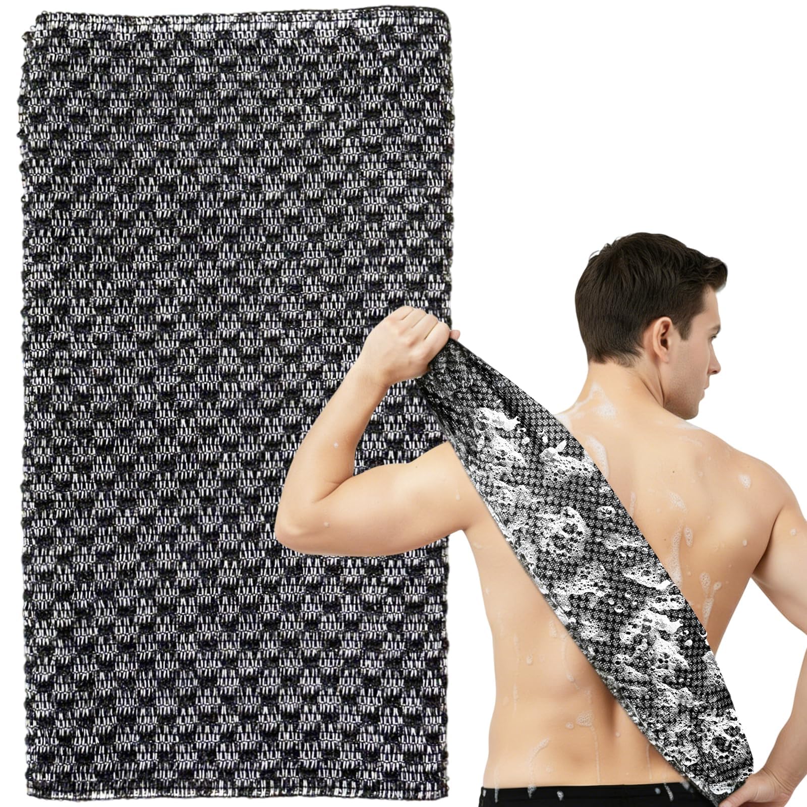 Bamboo Fiber and Activated Carbon Exfoliating Shower Towel, Japanese Exfoliating Towel Gentle Exfoliation, Quick Drying, Daily Use for Back (Black-1pcs) - 1