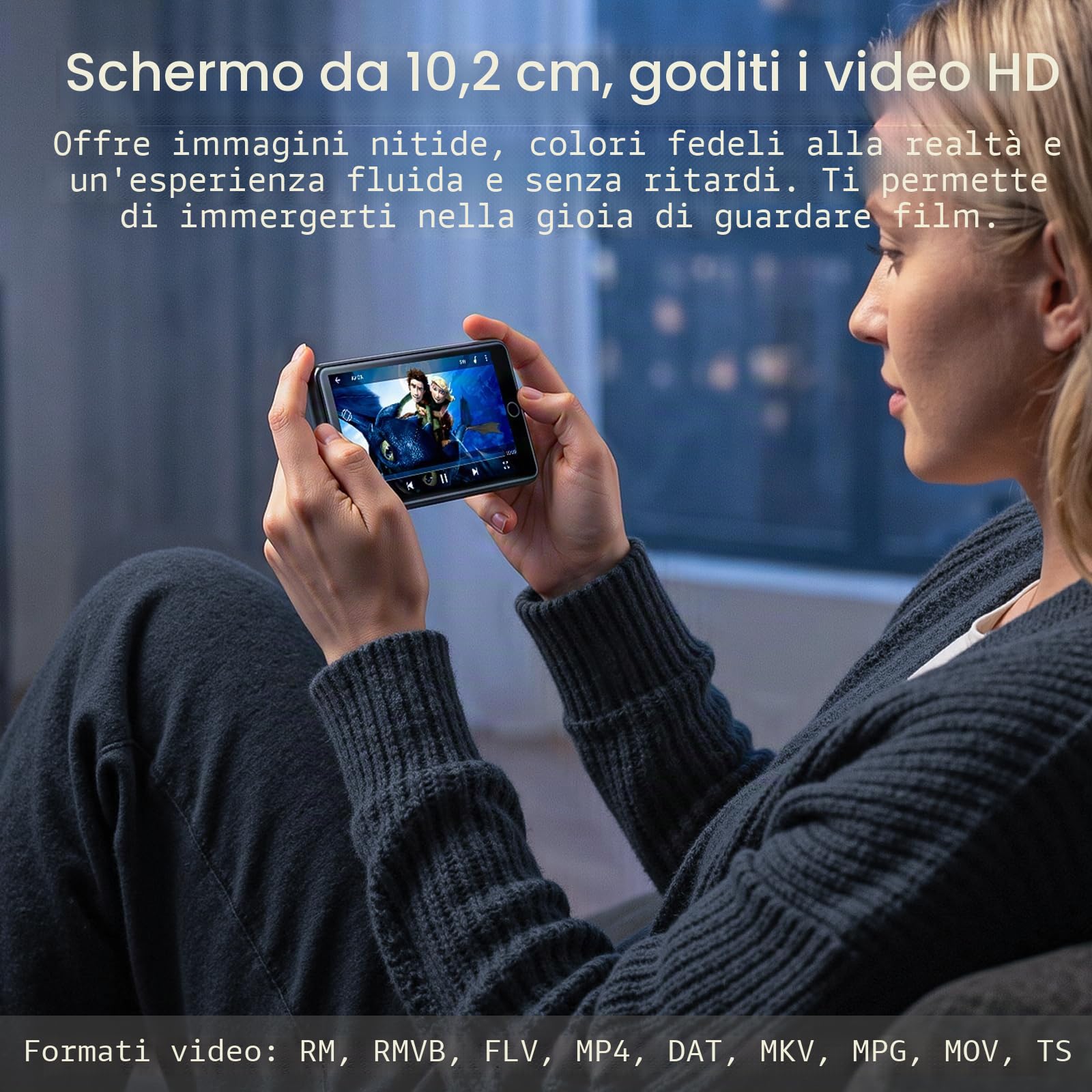 Diofox Lettore MP3 Spotify, Lettore MP3 da 80GB con Bluetooth WiFi, Touchscreen da 4,0 pollici, Lettore musicale streaming Android, Amazon Music, Deezer, radio FM, Play Store - Nero