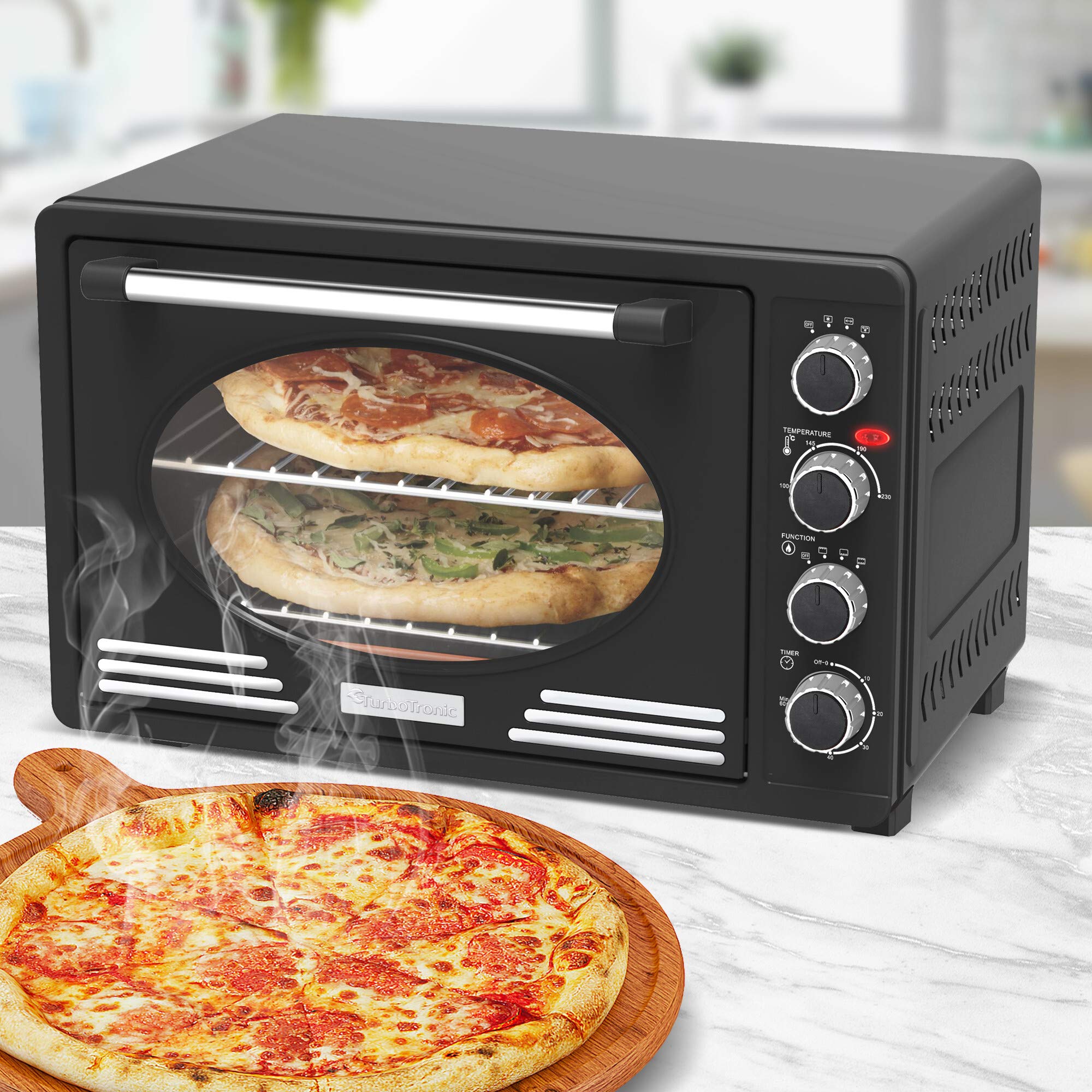 Turbotronic Retro Minibackofen mit Umluft 45l schwarz, rot, blau, beige 2000W, Mini Backofen, Pizzaofen, Grill