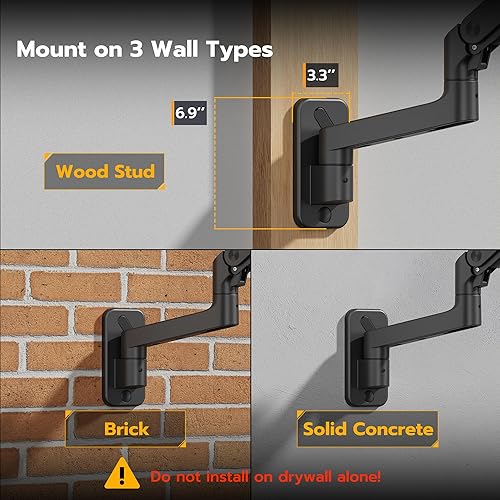 Miniatura 7 de ARES WING Brazo de monitor de montaje en pared para pantallas ultraanchas de 17 a 49 pulgadas, soporte de monitor individual resistente con