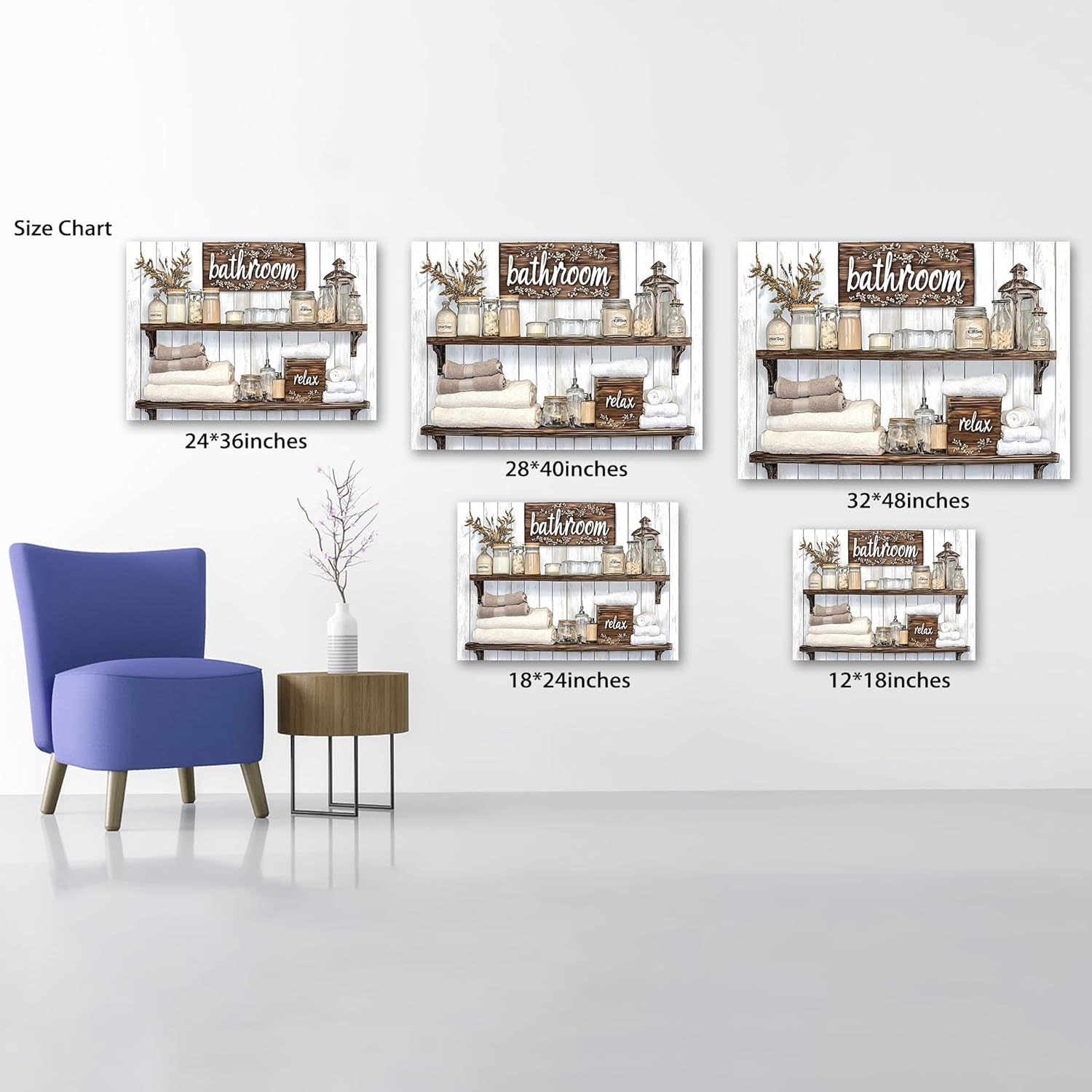 ANRUOXI Canvas Wall Art Bathroom Wall Decor Farmhouse Shelf Picture Prints Vintage Bathroom Wall Art for Laundry Room Decor Bedroom Living Room Neutral Rustic Framed Canvas Prints 18x24 Inch