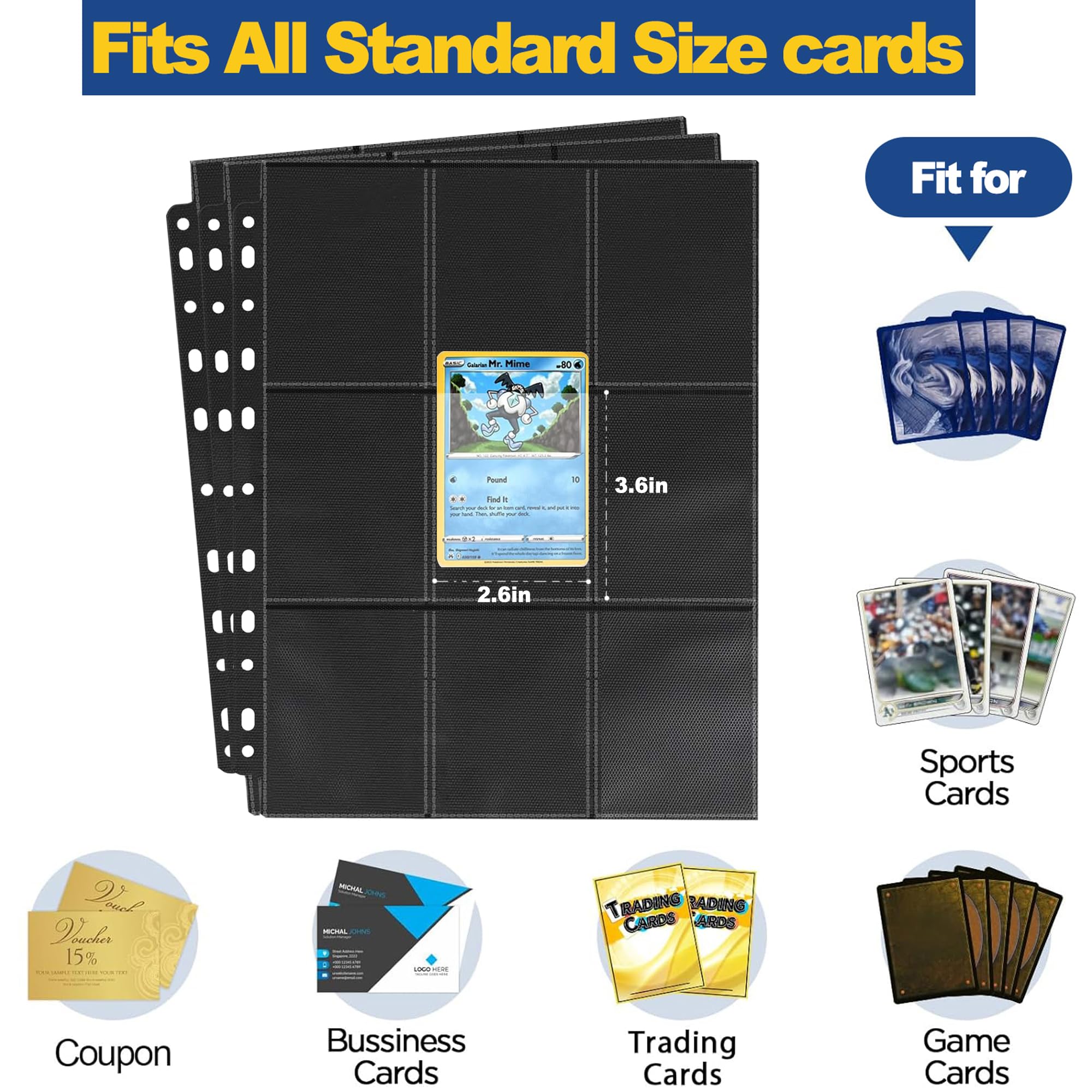 30 Pack 9 Pocket Page Protector, 540 Double Side Trading Card Sleeves Pages Baseball for 3 Ring Binder, Sheets Standard Card Binder for MTG, TCG, Baseball Cards - Image 4