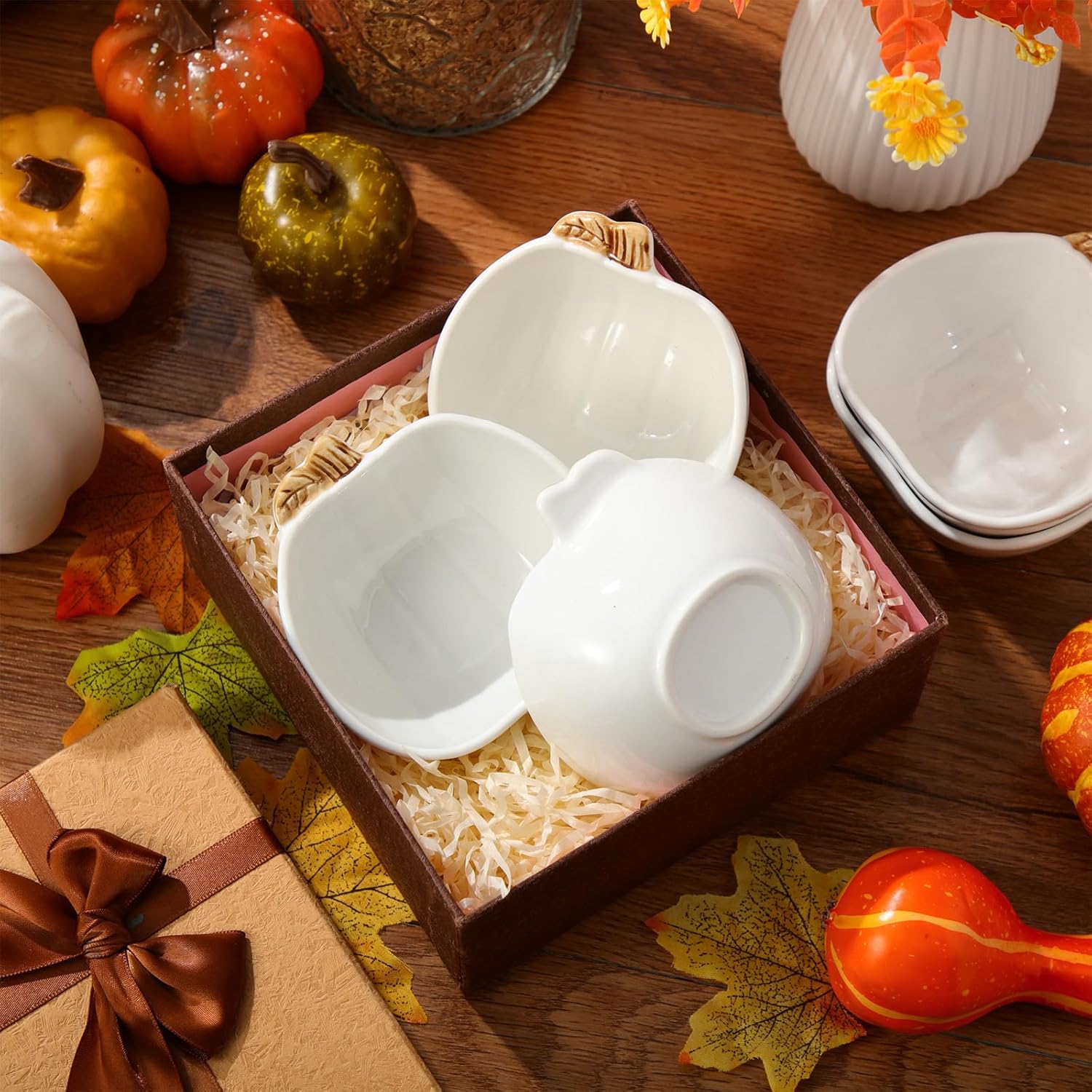 Tioncy 12 Pcs Pumpkin Ceramic Ramekins Fall Small Dessert Bowls 6 oz Oven Safe Ceramic Dish Halloween Dip Bowl Seasoning for Serving Sauce Snack Baking Brulee Pudding