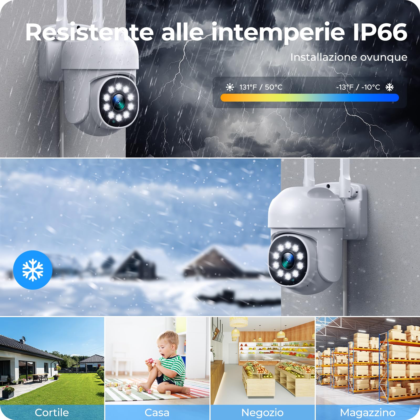 CAMCAMP kit videosorveglianza wifi telecamere da esterno videocamera sorveglianza, 360 gradi PTZ 16CH NVR con 500GB 2.4G& 5G wi-fi Vision Nocturne Couleur, AI Détection de Personne Enregistrement 24/7