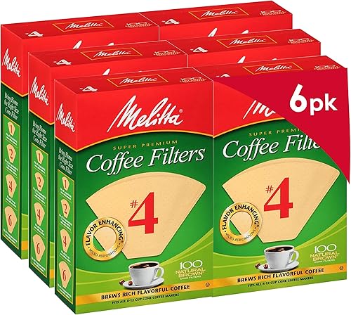Melitta Filtros de café 4 Cono marrón natural 100 cuentas paquete de 6
