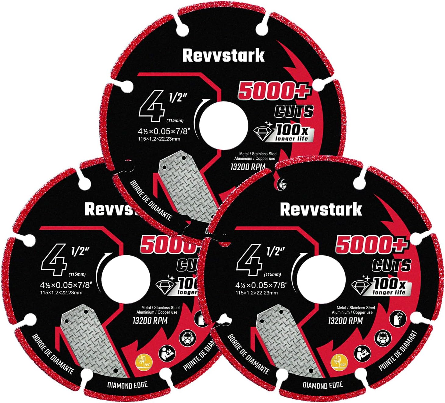 3 Pack Diamond Cutting Wheel 4 1/2 Inch with 7/8" Arbor, Carbide Cutting Wheel, Angle Grinder Cutting Disc, 4 1/2 Cut Off Wheel for Metal with 5000+ Cuts on Rebar, Steel, Iron and INOX