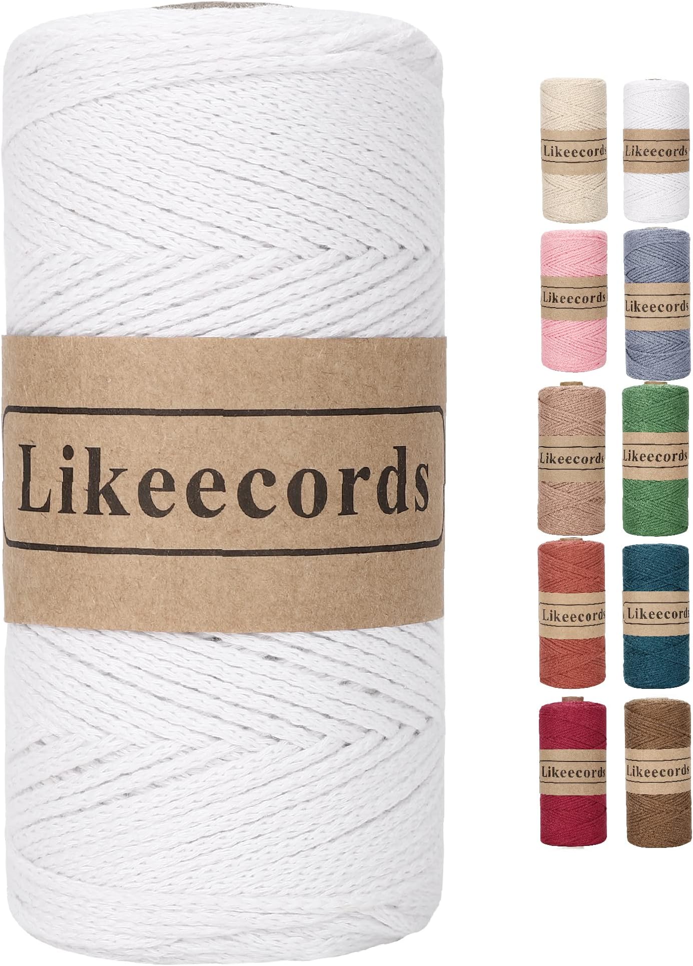 100% Cotton Crochet Bag Cord 2mm 170m Macrame Cord 2mm Crochet Thread Macrame Rope Gift for Knitter (White)