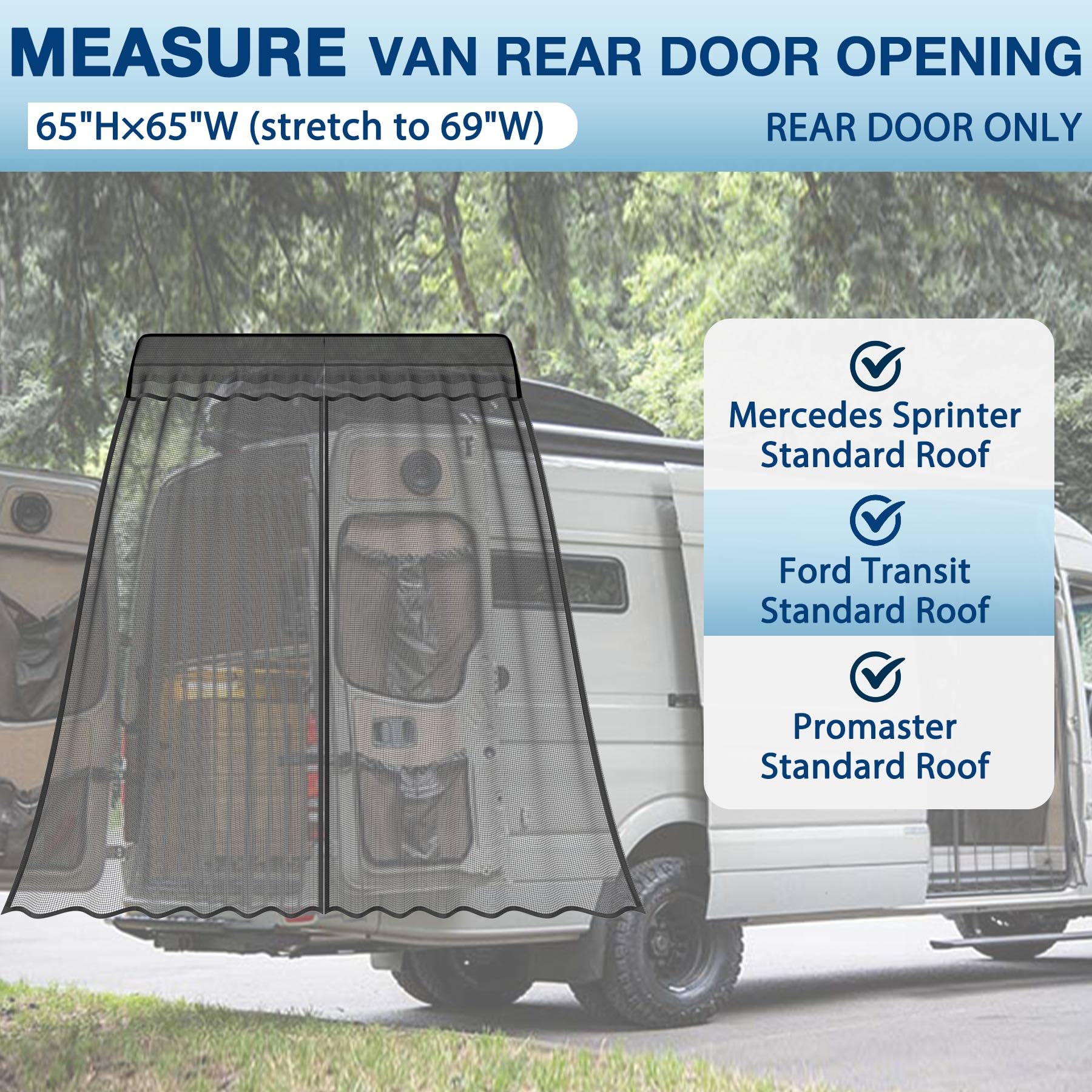 Magnetic Van Door Screen Magnetic Rear Door Van Screen - 65x65 Inch ...