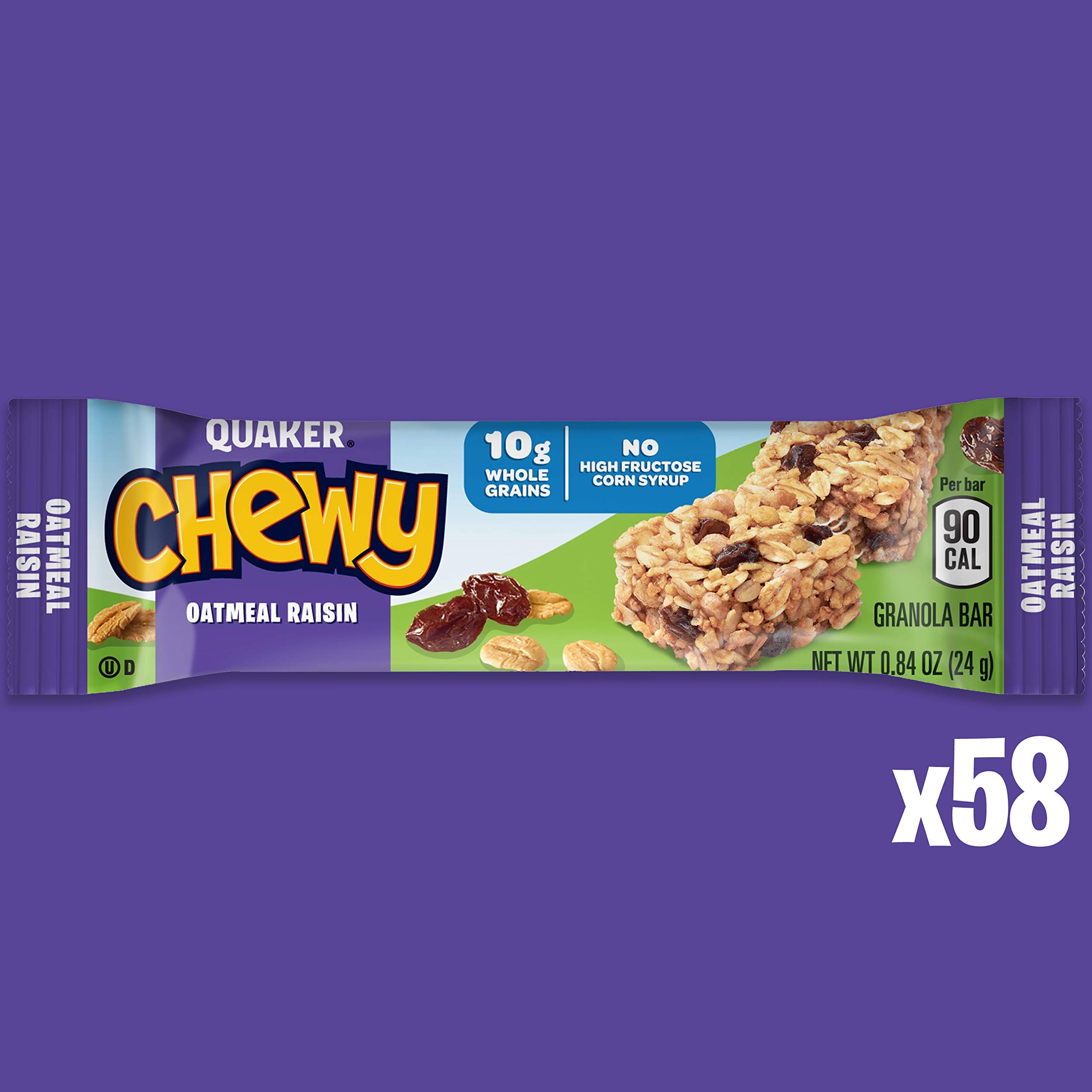 Quaker Chewy Granola Bars, Oatmeal Raisin, (Pack of 1-58 Bars)