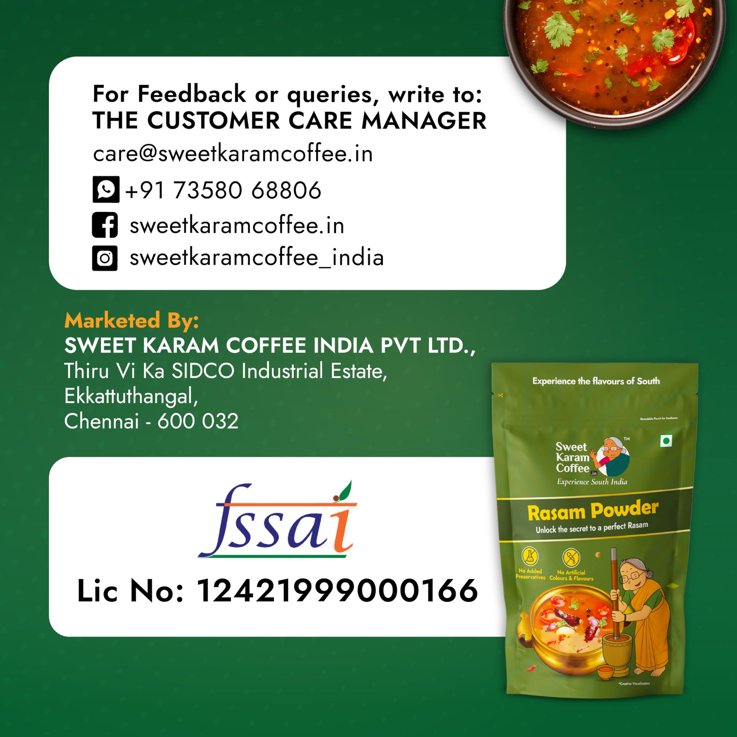 Sweet Karam Coffee Rasam Powder (Rasam Podi) β 180g | Authentic South Indian Spice Blend | Aromatic & Flavorful | Homemade Recipe | No Preservatives | Perfect for Traditional Rasam Preparation 3