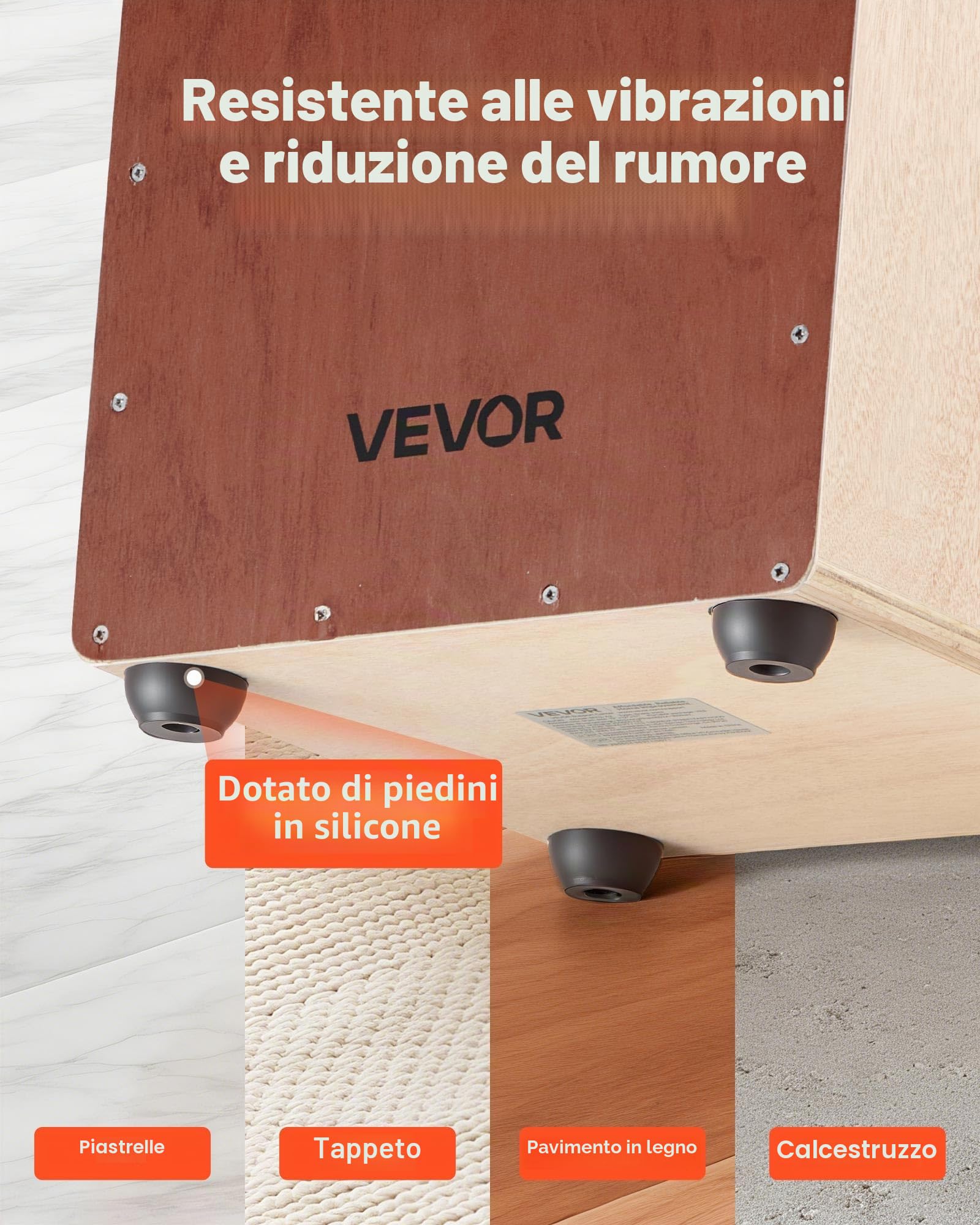 VEVOR Cajon Box Drum, Con Cordiere Rullanti Interni, Scatola di Percussioni in Legno Leggera, Strumento Musicale Portatile a Tamburo in Legno di Betulla con Piedini in Silicone, 255 x 255 x 380 mm