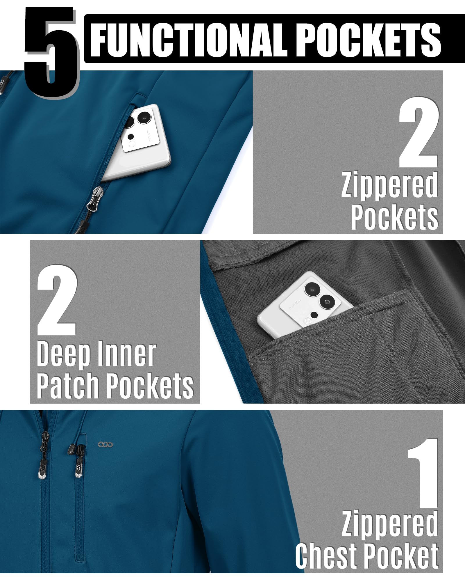 33,000ft Veste softshell pour homme - Imperméable et coupe-vent - Veste fonctionnelle respirante - Veste de cyclisme légère avec capuche - Sans doublure en polaire