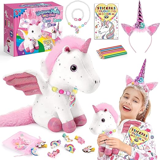 21-Piece Unicorn Gift Set for Girls Ages 3-8 | Soft Plush Stuffed Animals & Dress-Up Accessories Bundle | Idea Birthday Gifts,, Party Favor for Kids Toddler Girls