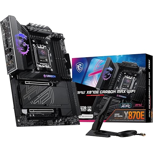 MSI MPG X870E Carbon MAX WiFi Motherboard, ATX - Supports AMD Ryzen 9000/8000 / 7000 Processors, AM5-64MB BIOS ROM, 110A SPS VRM, DDR5 Memory Boost 8400+MT/s (OC), PCIe 5.0 x16, M.2 Gen5