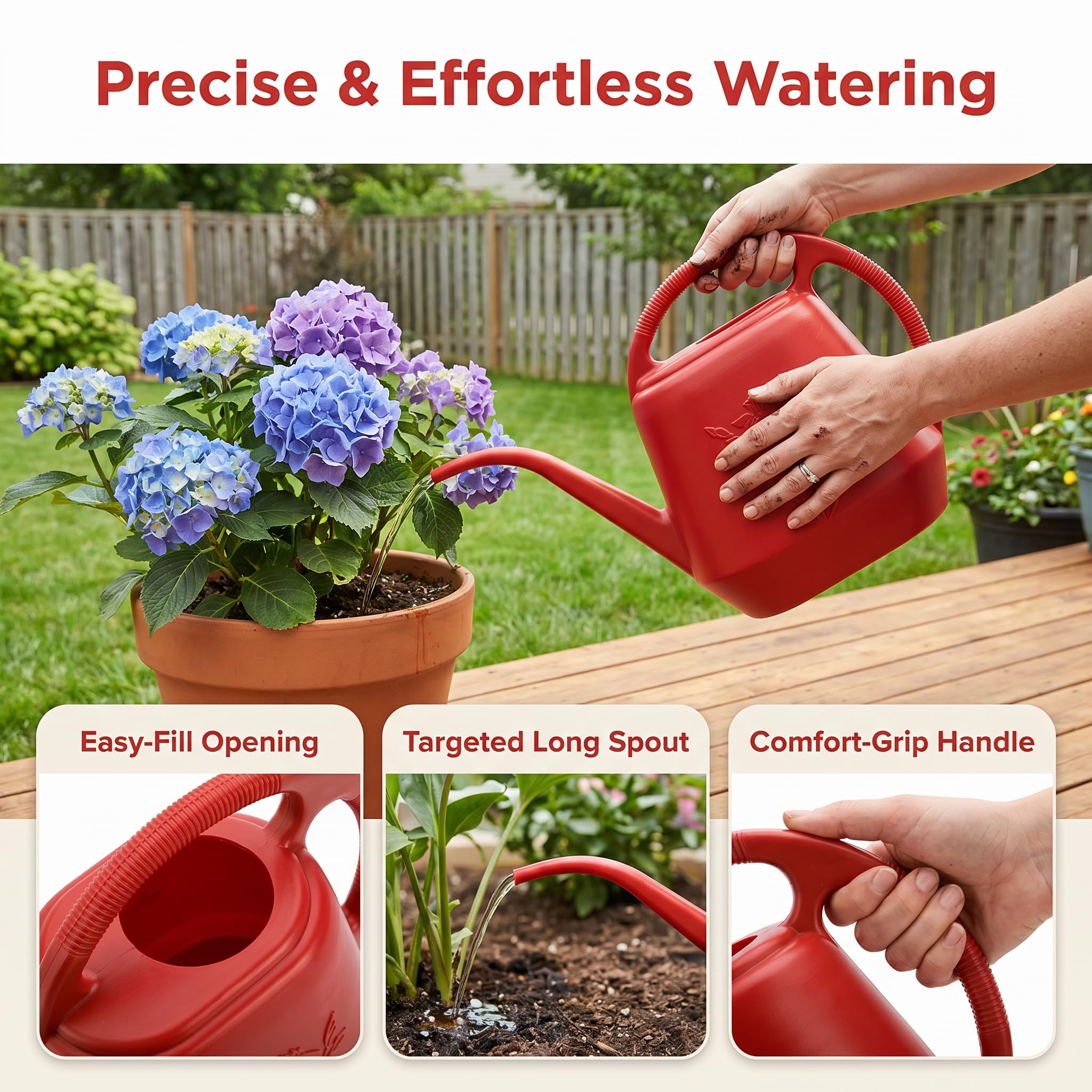 Fasmov Arrosoir en plastique de 3,8 l avec poignée confortable, arrosoir de jardin à long bec pour arroser les plantes, rouge brûlé